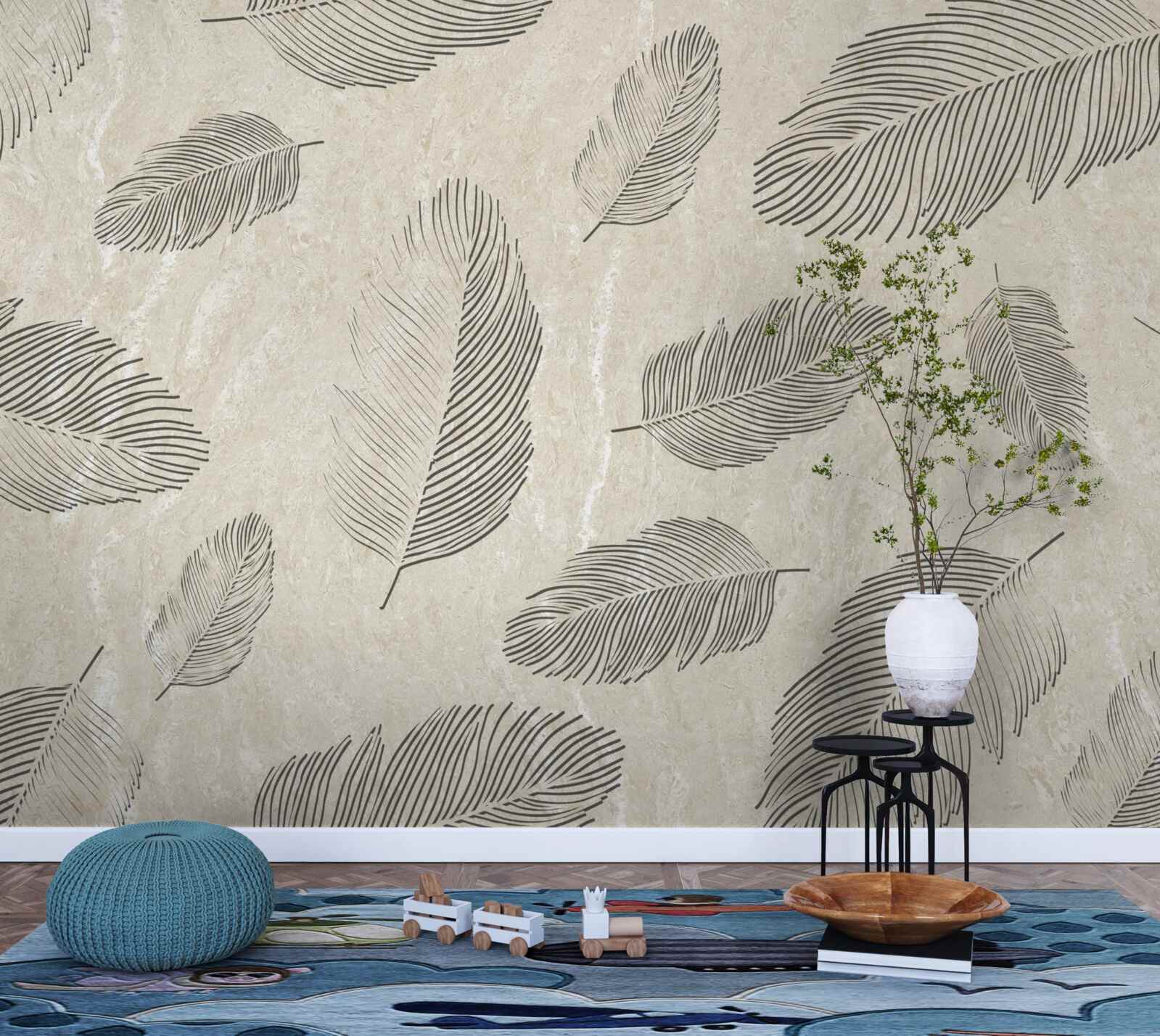 Фотошпалери світле тло, прикрашене сірим пір'ям