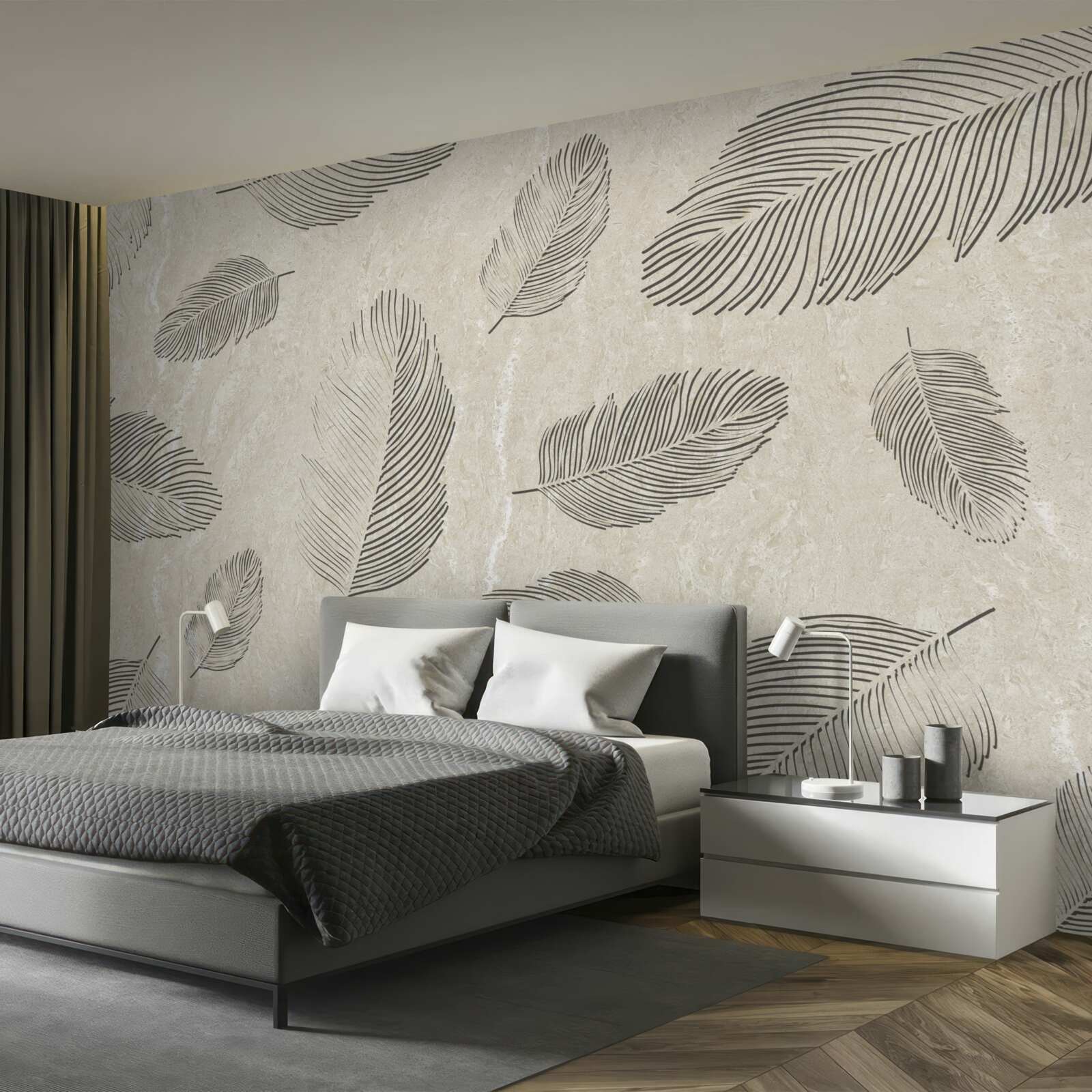 Фотошпалери світле тло, прикрашене сірим пір'ям