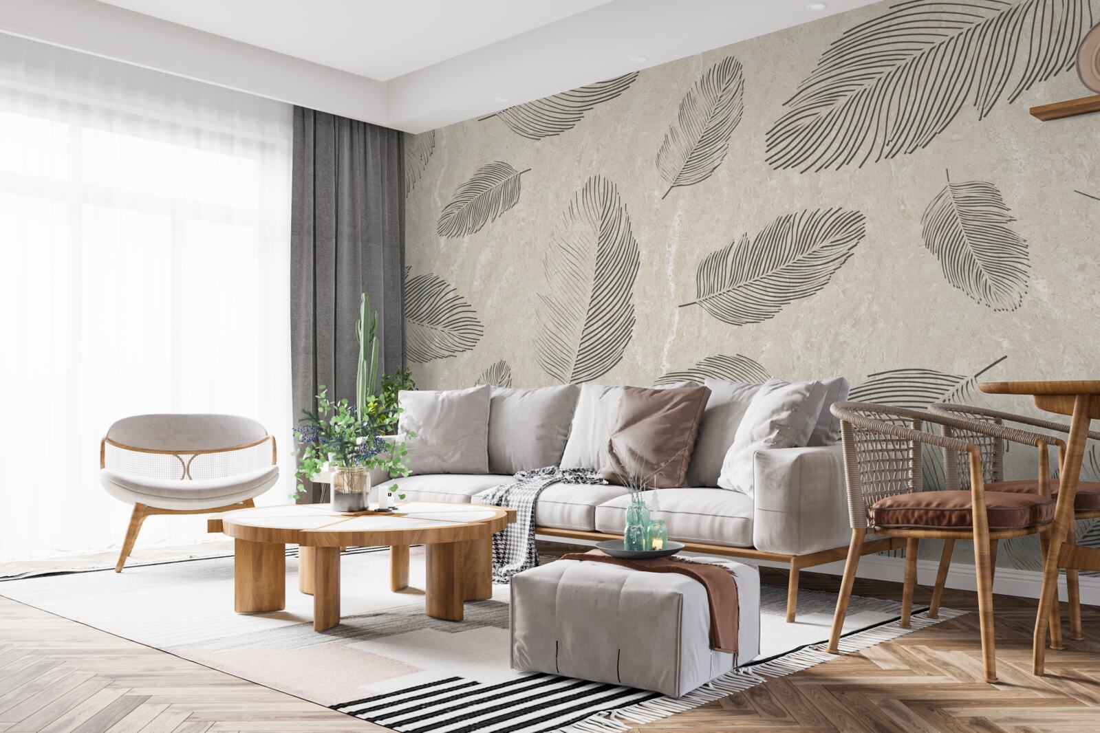 Фотошпалери світле тло, прикрашене сірим пір'ям