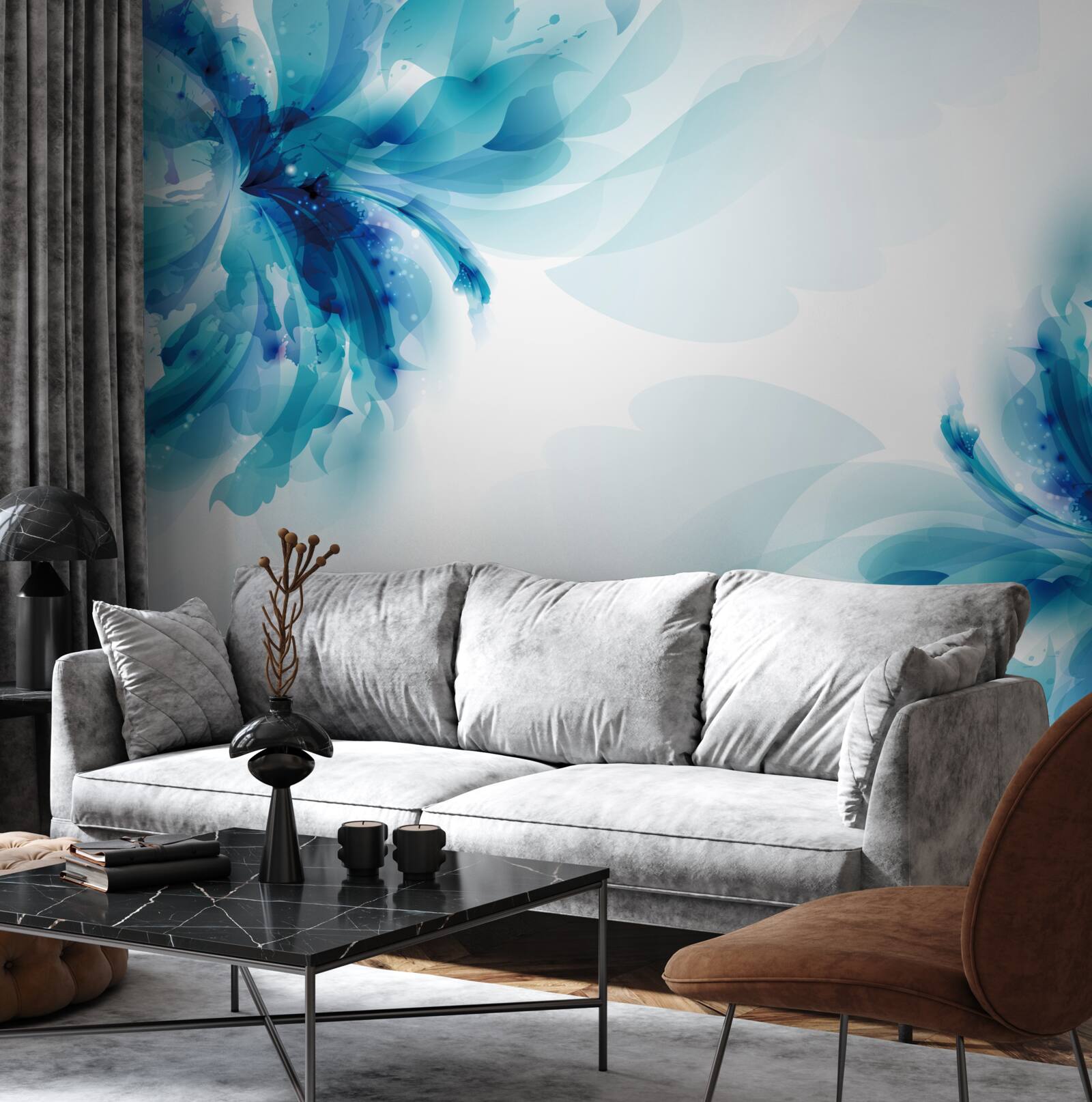 Фотошпалери два великі намальовані сині бутони