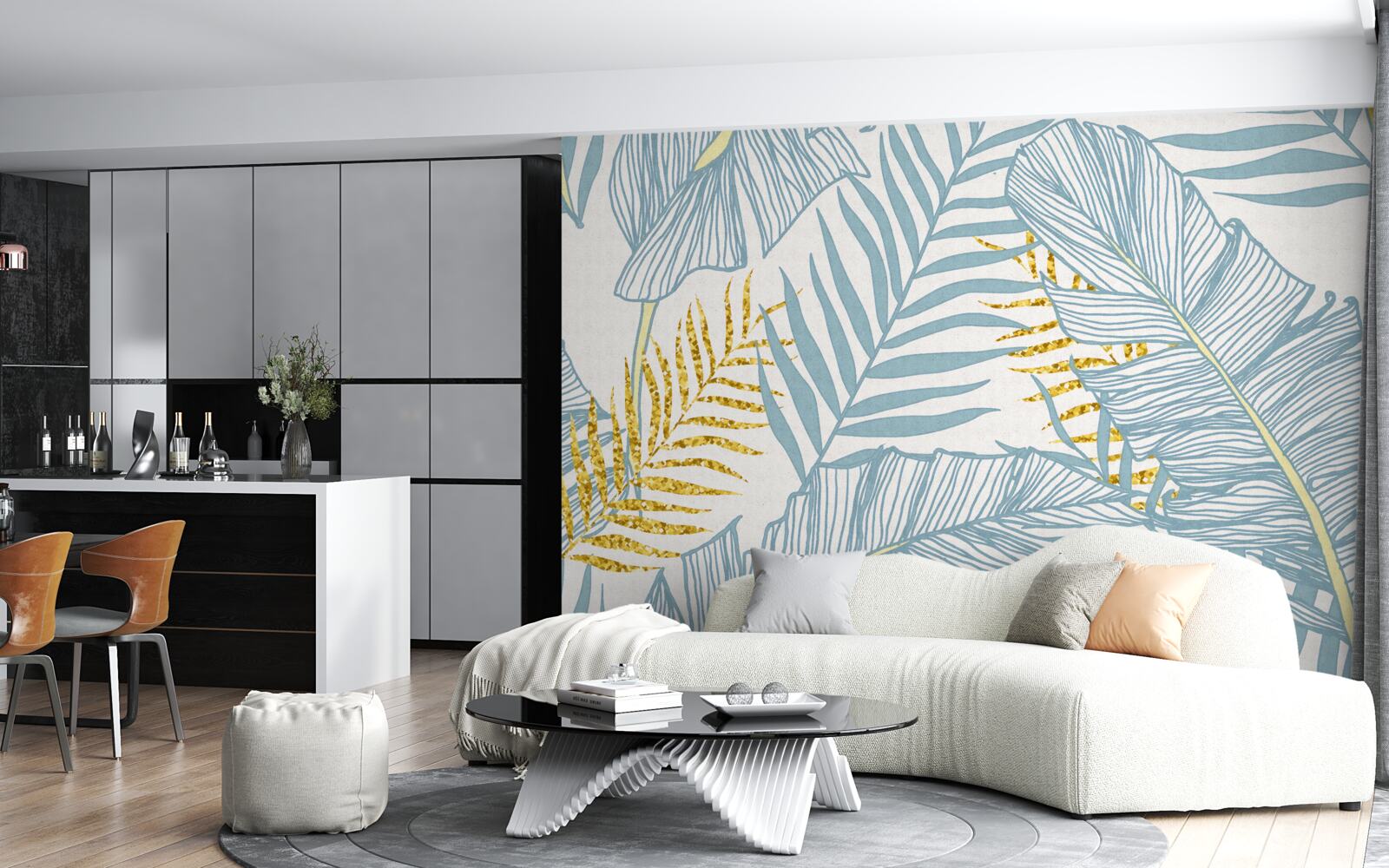 Фотошпалери пір'я у відтінках синього та золотого