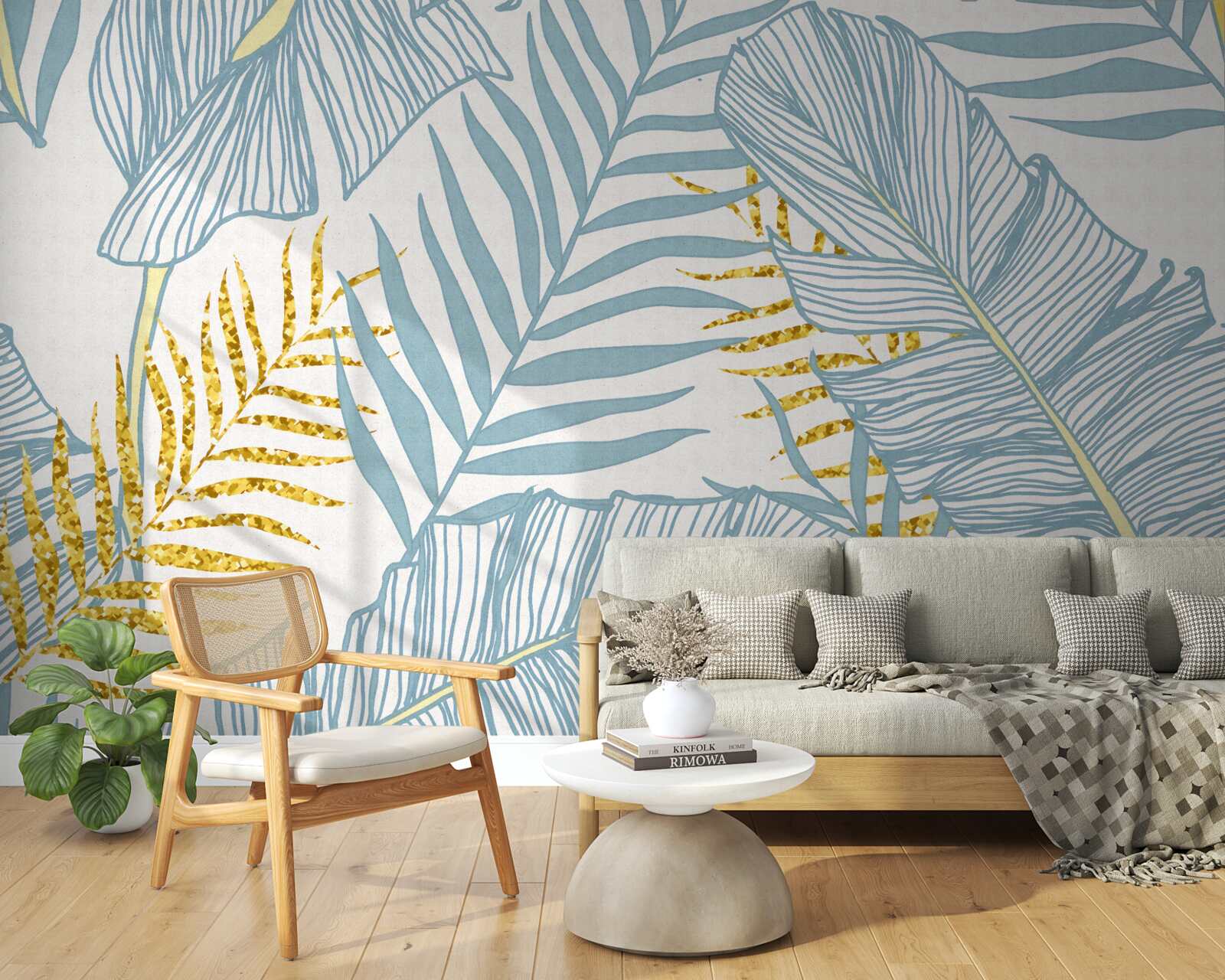 Фотошпалери пір'я у відтінках синього та золотого