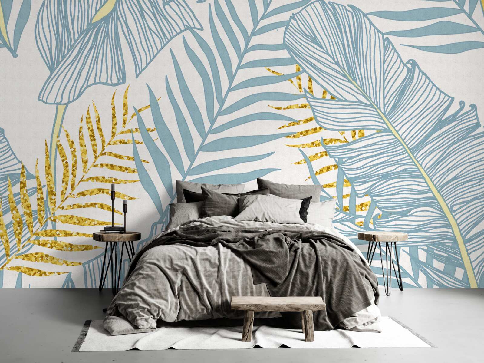 Фотошпалери пір'я у відтінках синього та золотого