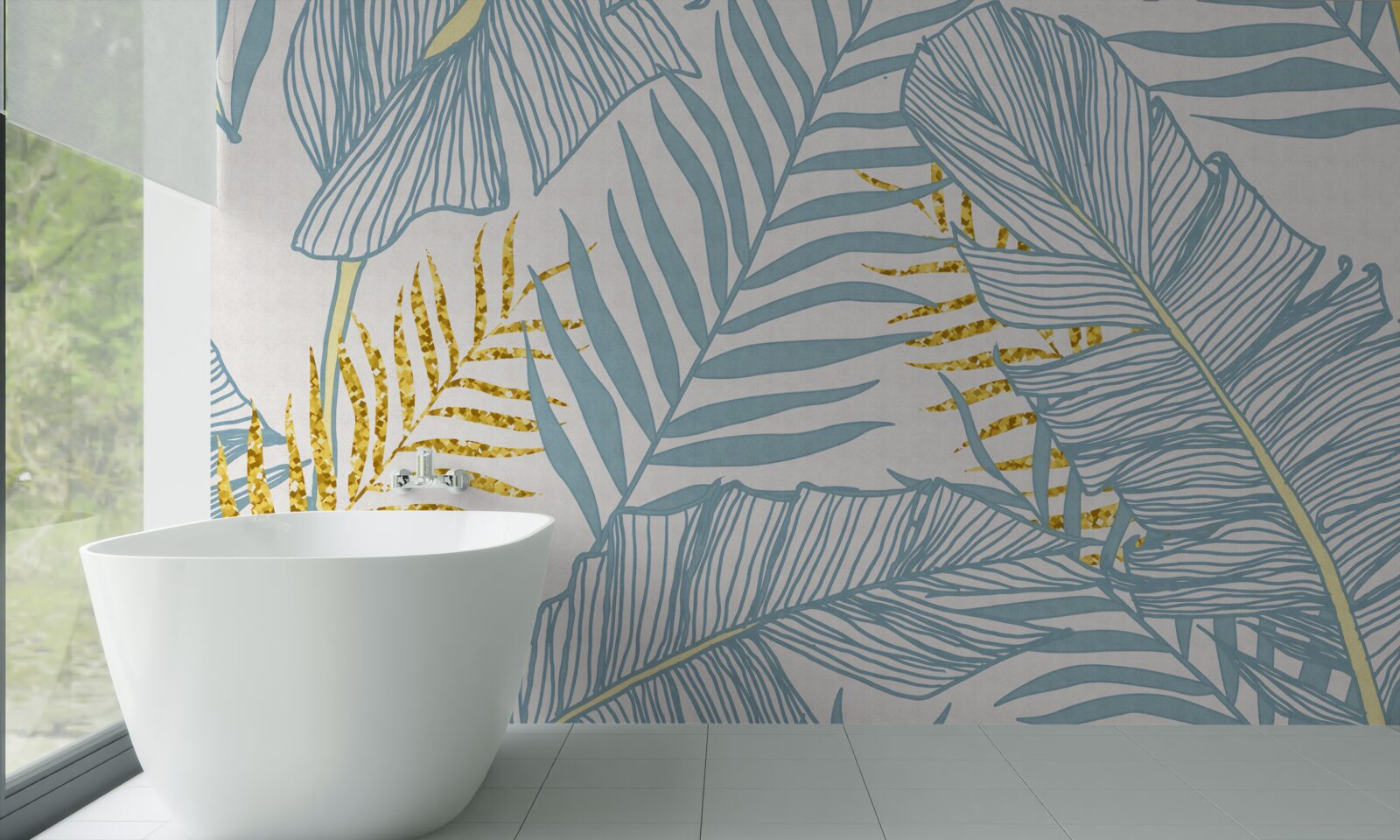 Фотошпалери пір'я у відтінках синього та золотого