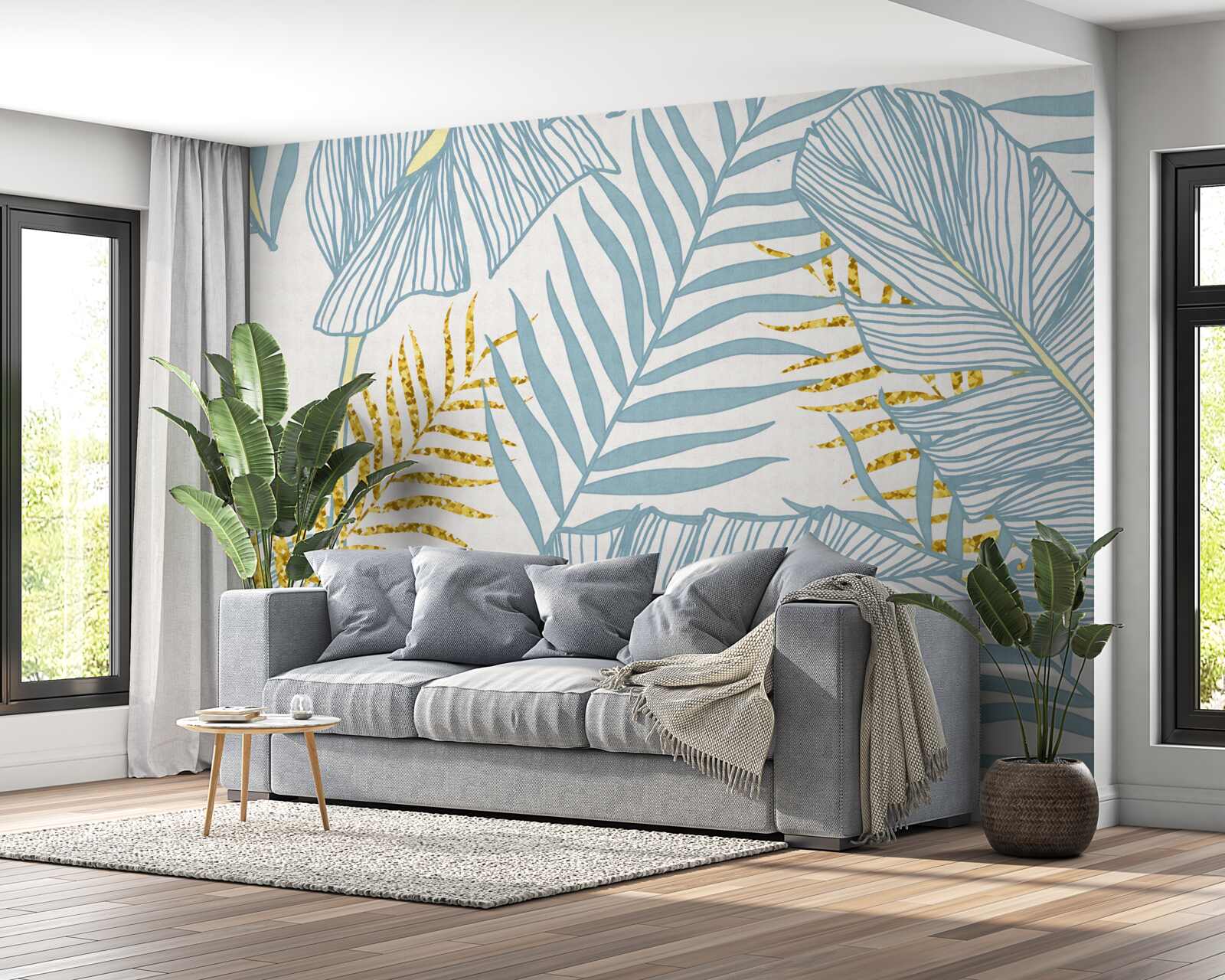 Фотошпалери пір'я у відтінках синього та золотого