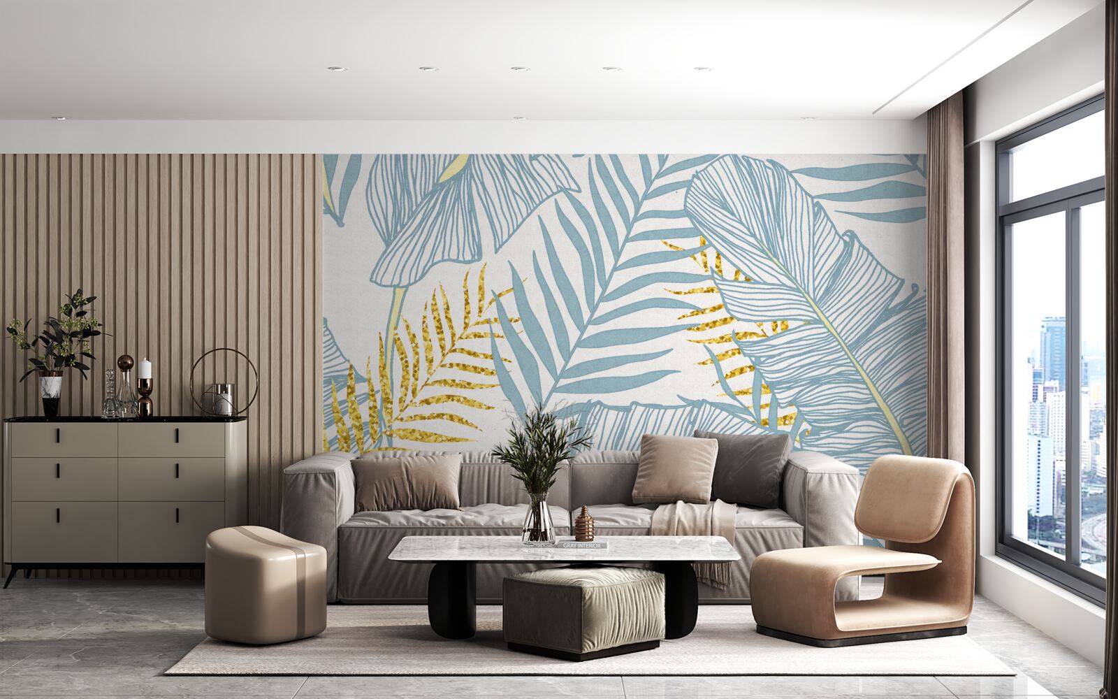 Фотошпалери пір'я у відтінках синього та золотого