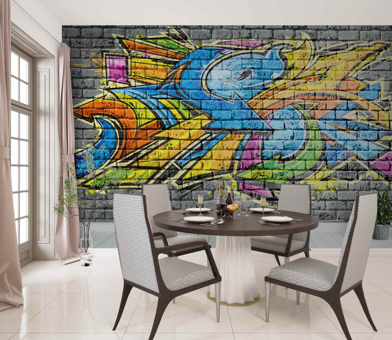 Фотошпалери різнокольоровий графіті-розпис стін