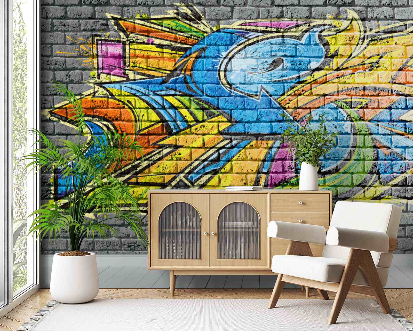 Фотошпалери різнокольоровий графіті-розпис стін