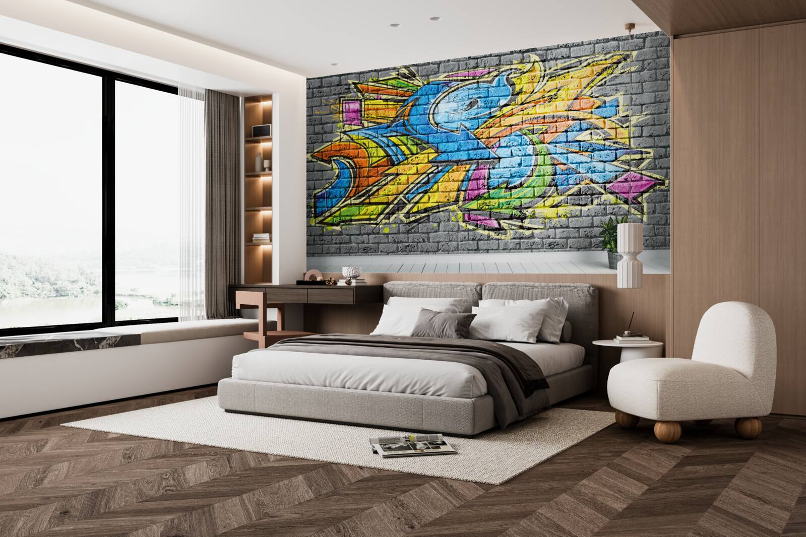 Фотошпалери різнокольоровий графіті-розпис стін