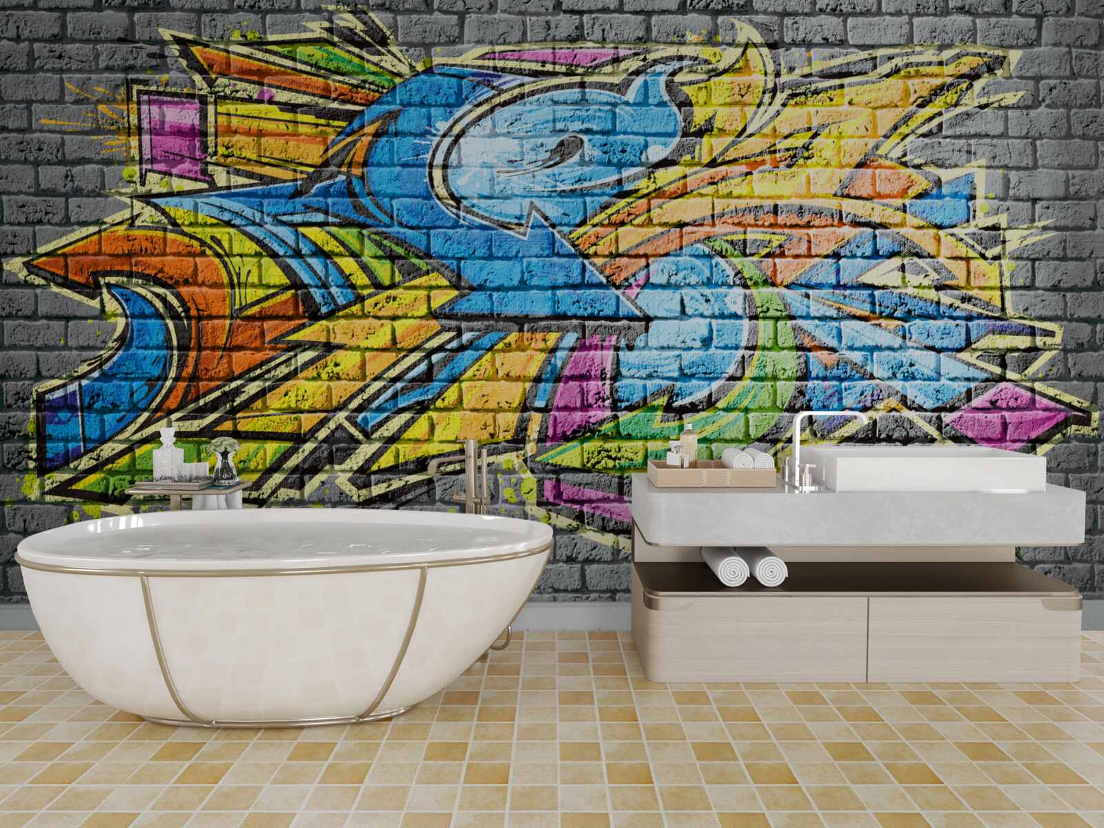 Фотошпалери різнокольоровий графіті-розпис стін