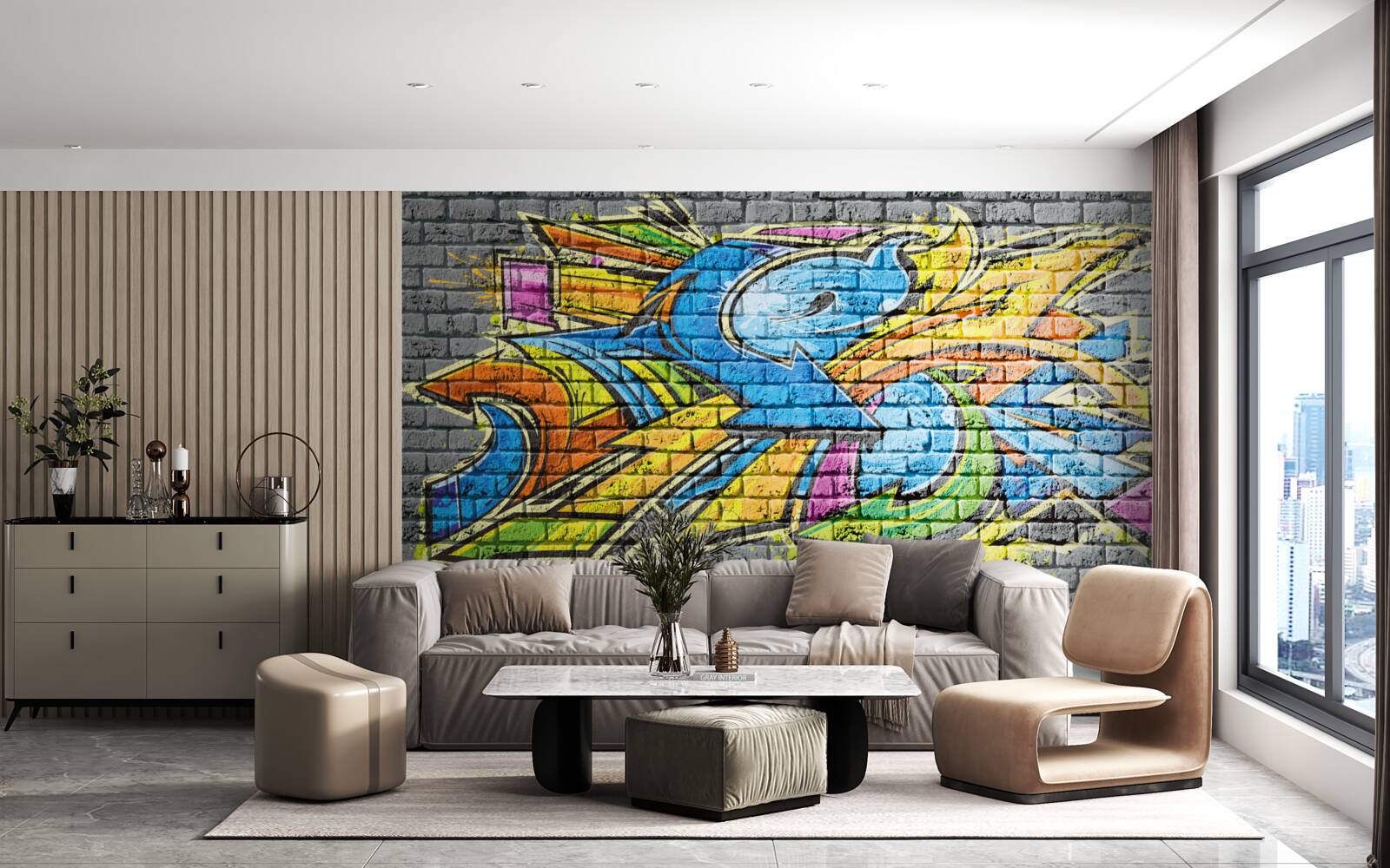 Фотошпалери різнокольоровий графіті-розпис стін