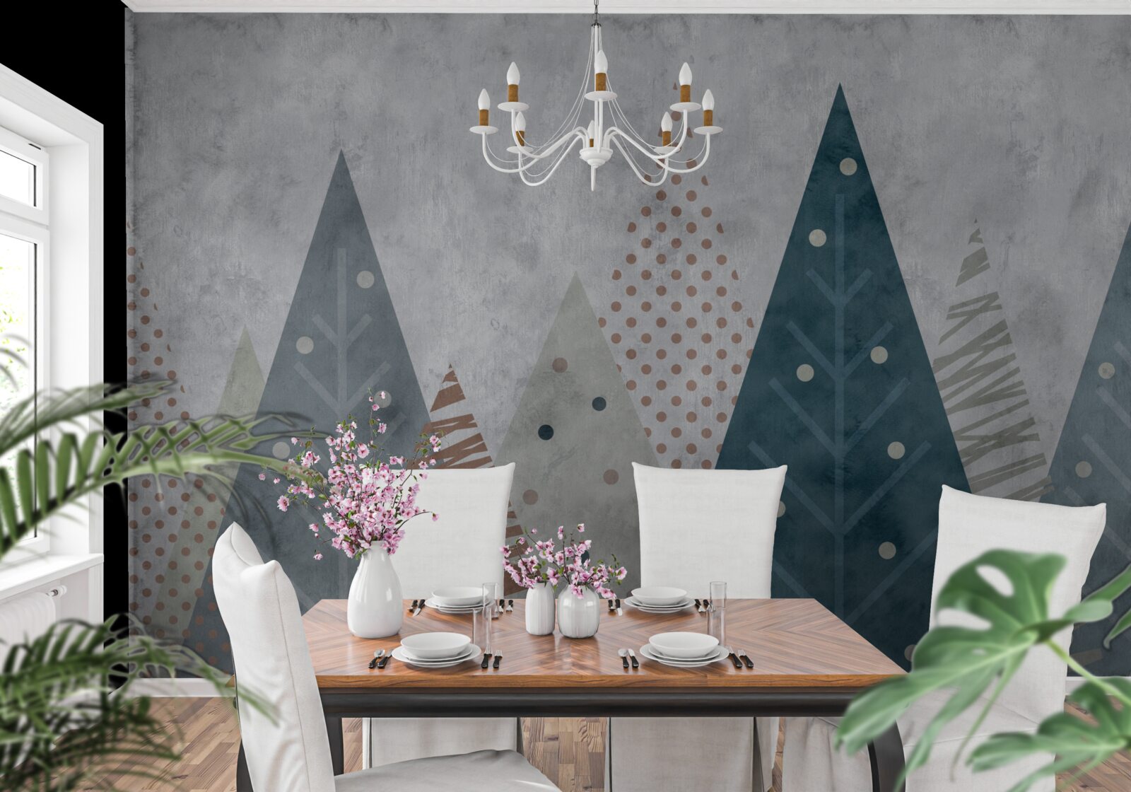 Фотошпалери осіннє зображення хвойного лісу в абстракції