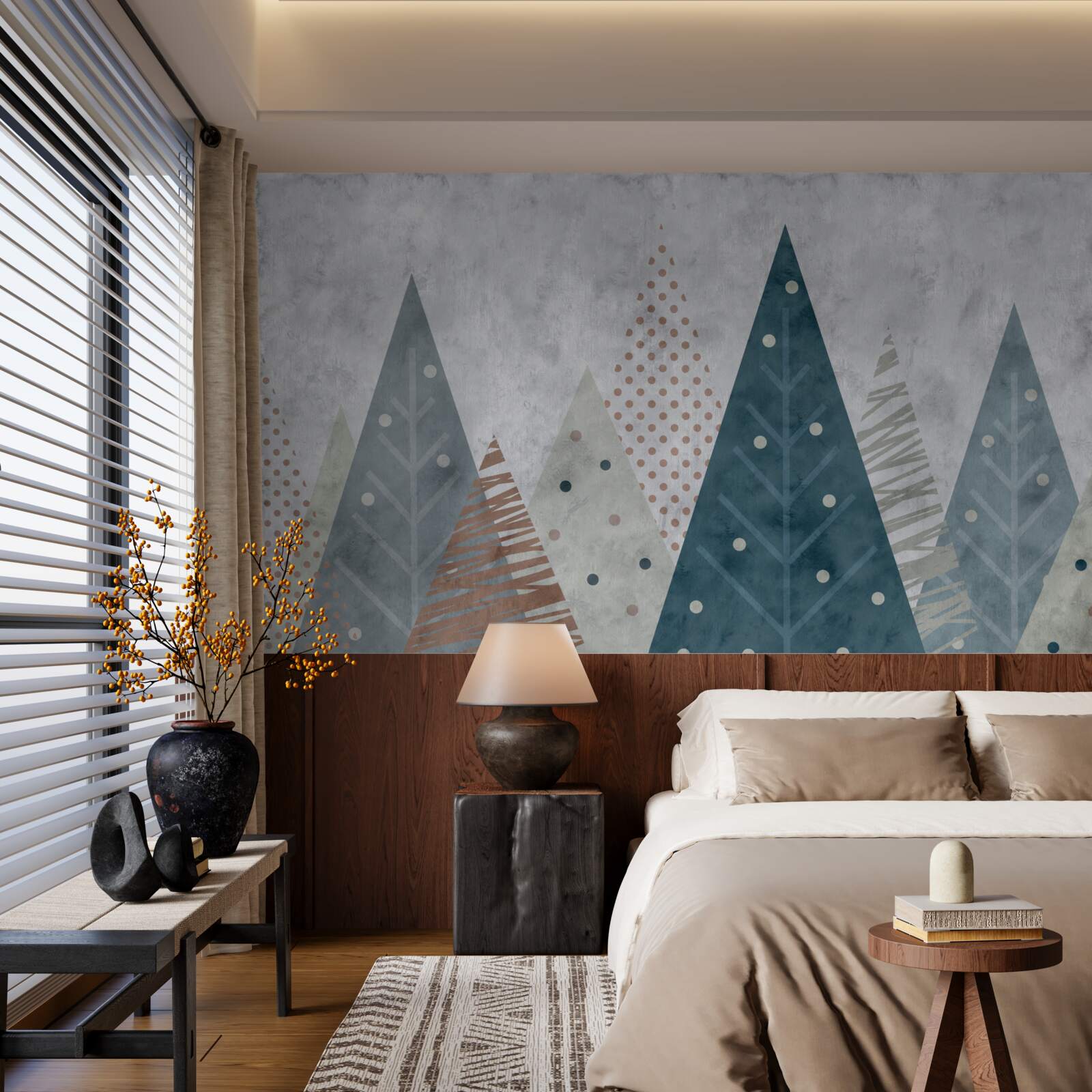 Фотошпалери осіннє зображення хвойного лісу в абстракції