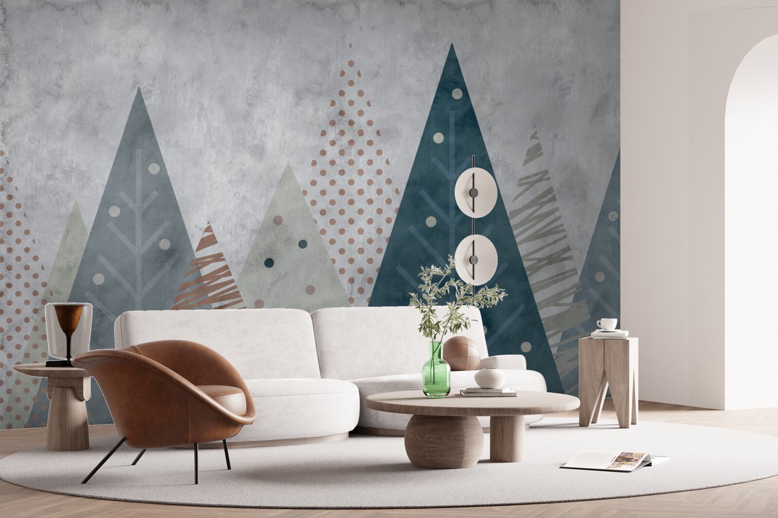 Фотошпалери осіннє зображення хвойного лісу в абстракції