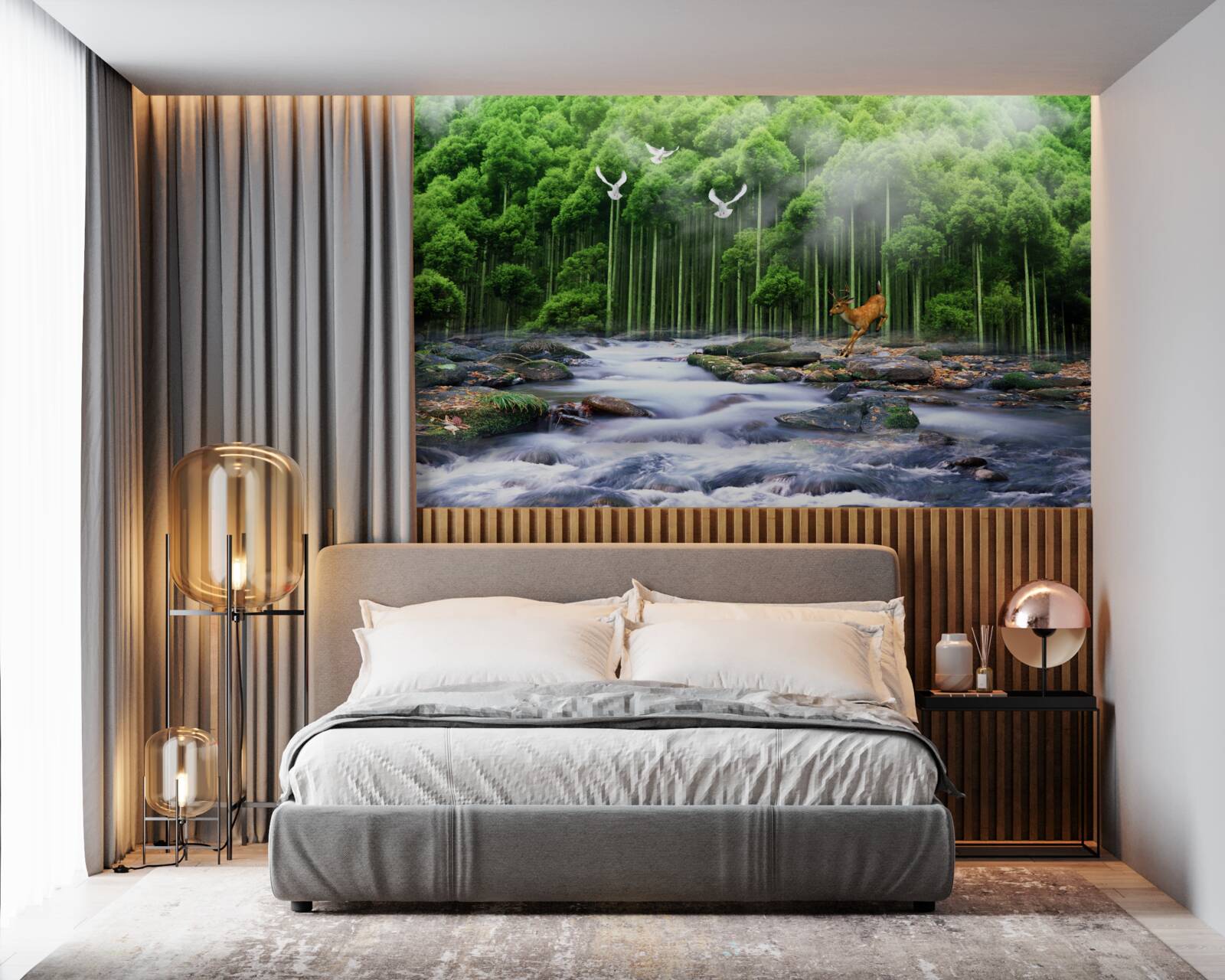 Фотошпалери лісова природа та каскадні водоспади