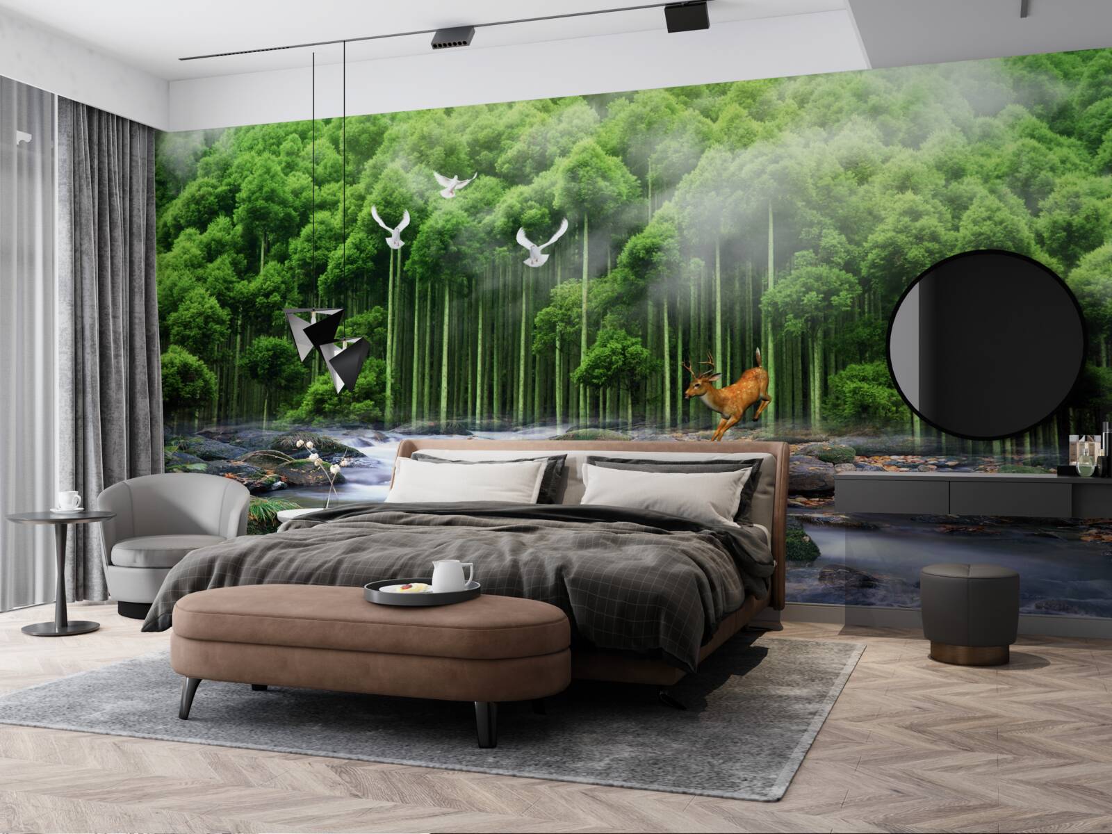 Фотошпалери лісова природа та каскадні водоспади