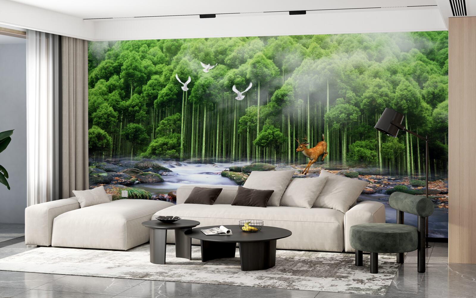 Фотошпалери лісова природа та каскадні водоспади