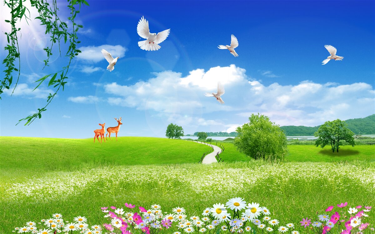 Фотошпалери два олені в зелених зонах