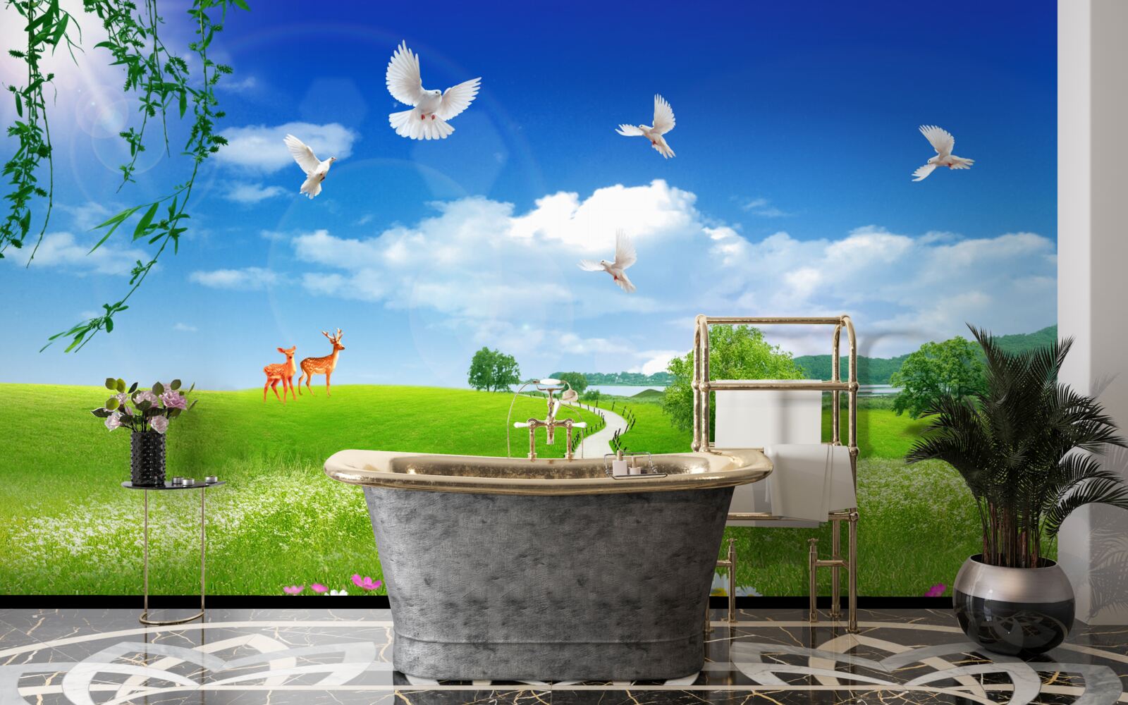 Фотошпалери два олені в зелених зонах