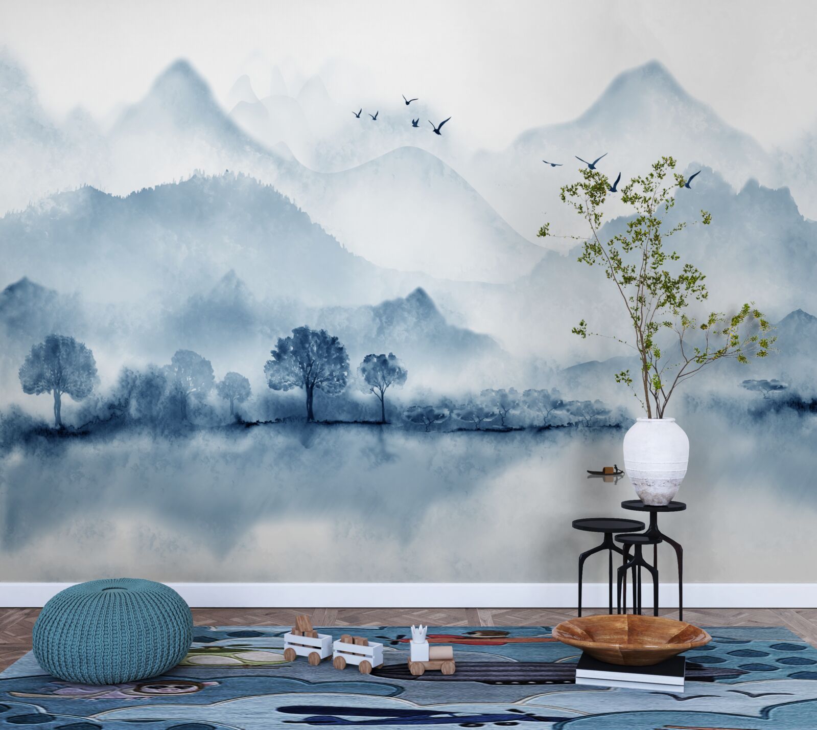 Фотошпалери тиша і спокій на гірському рибальському ставку