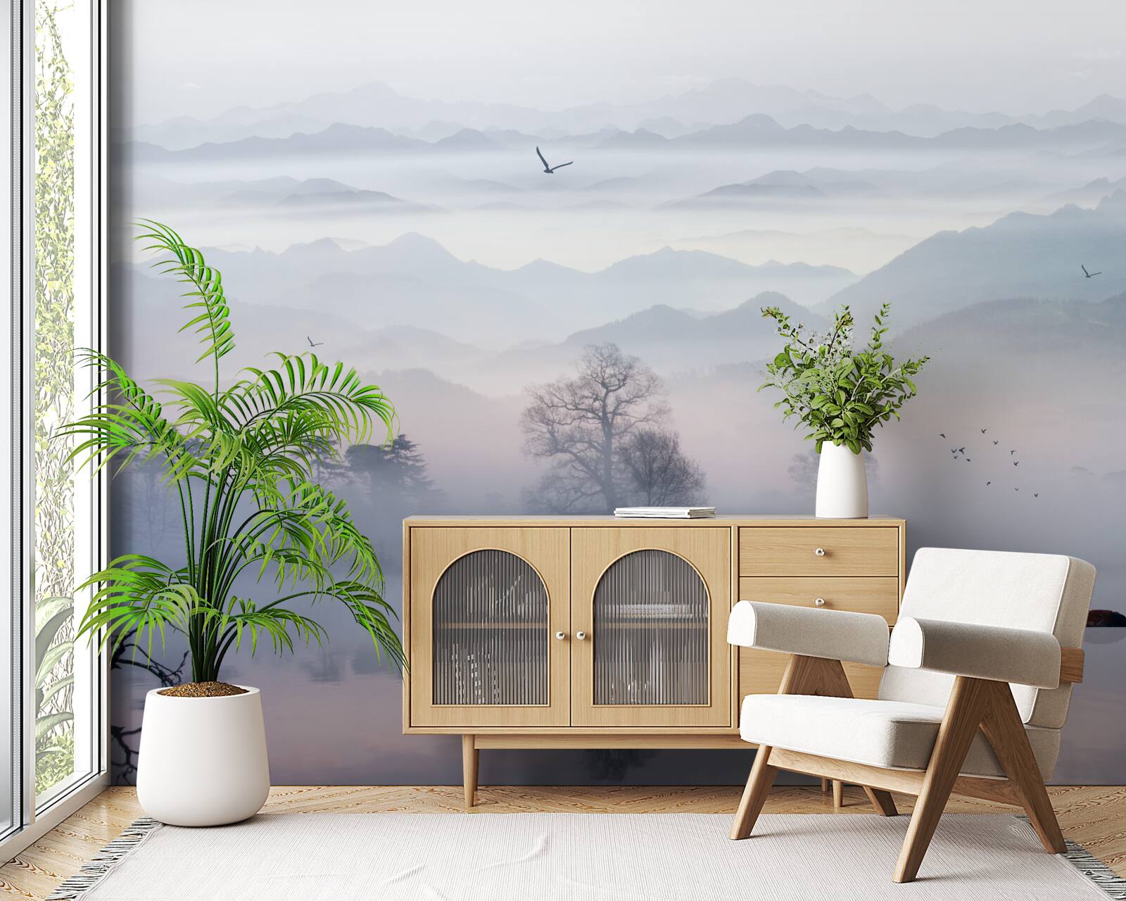 Фотошпалери ранковий туман над озерною водою