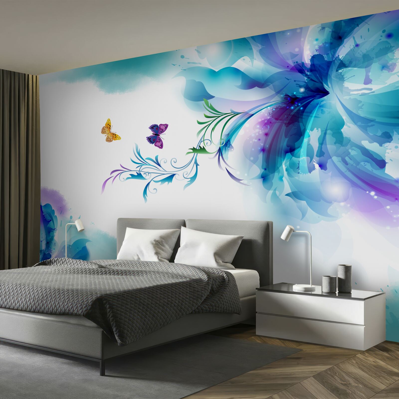 Фотошпалери метелики на тлі квітів