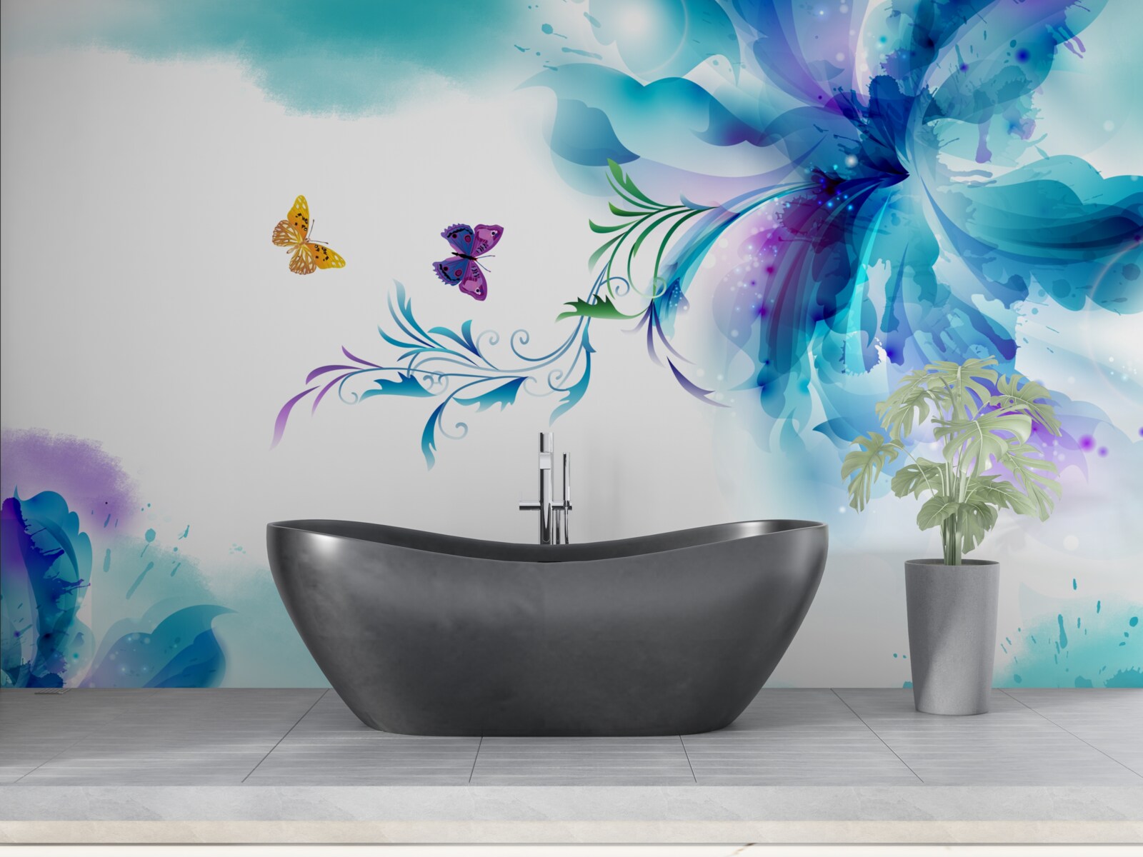 Фотошпалери метелики на тлі квітів