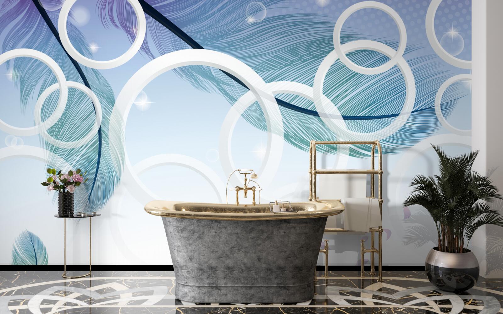 Фотошпалери великі білі колеса та пір'я