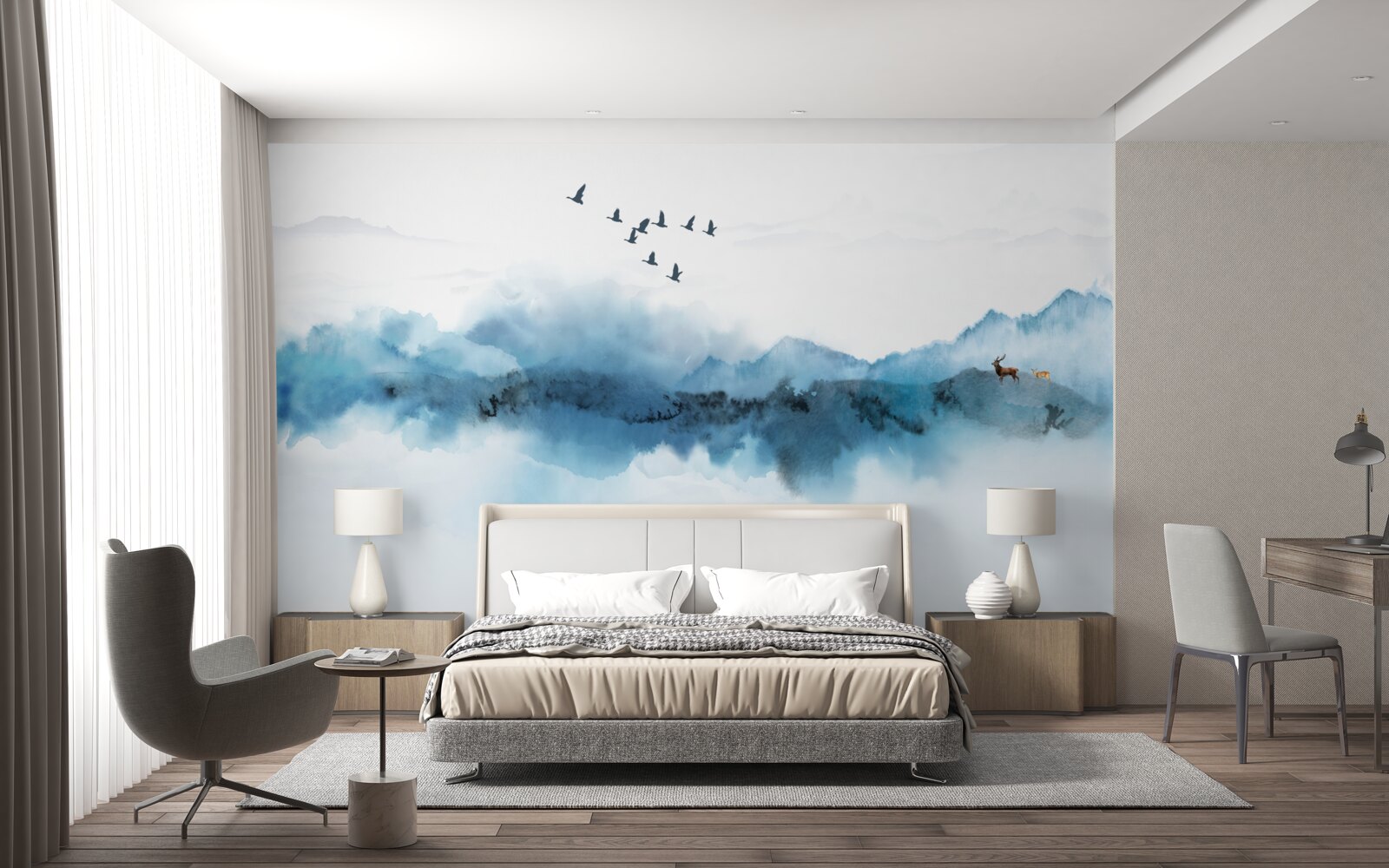 Фотошпалери рибалка, оповитий ранковим туманом