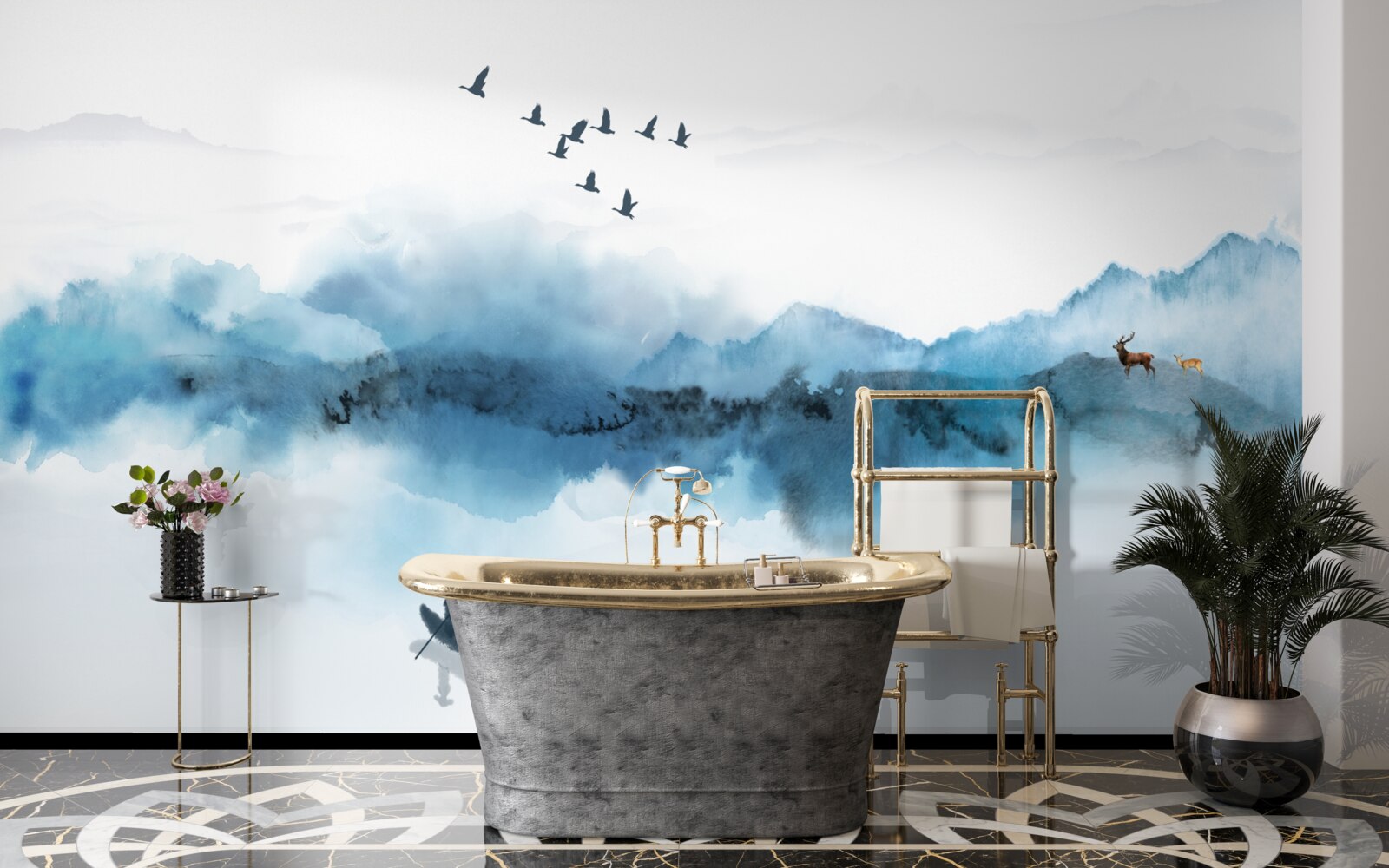 Фотошпалери рибалка, оповитий ранковим туманом