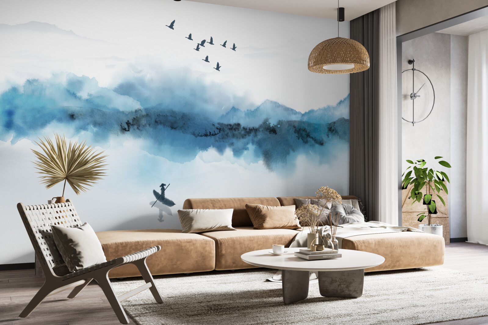 Фотошпалери рибалка, оповитий ранковим туманом