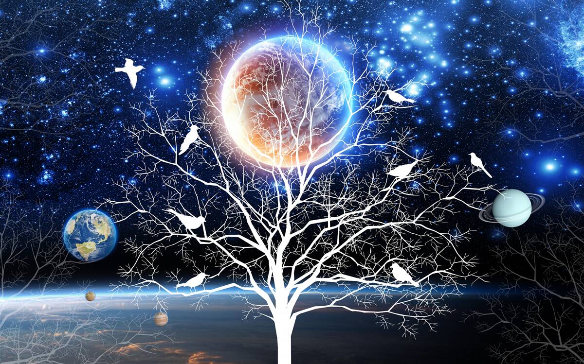 Фотошпалери дерево миру на тлі зоряного неба