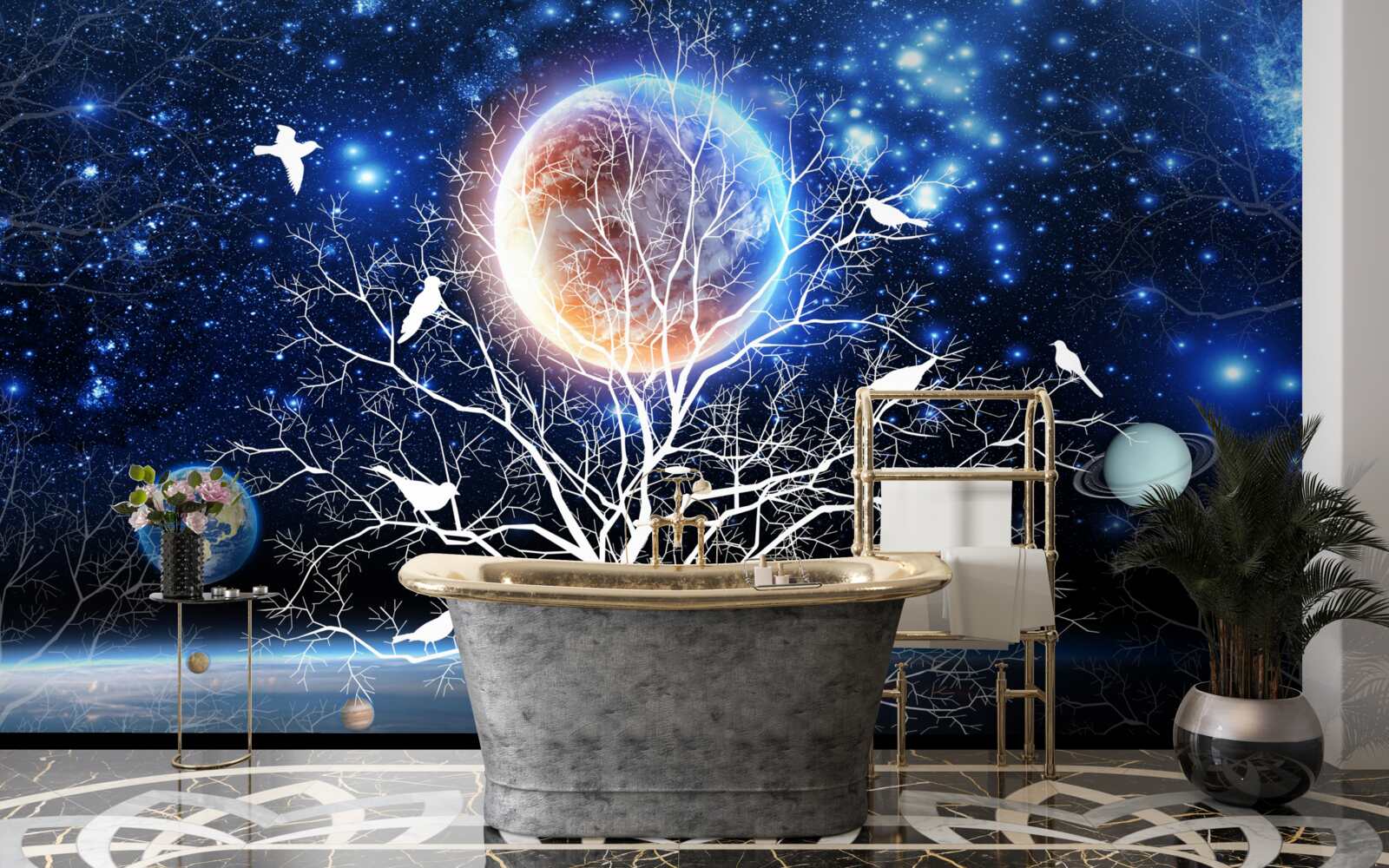 Фотошпалери дерево миру на тлі зоряного неба