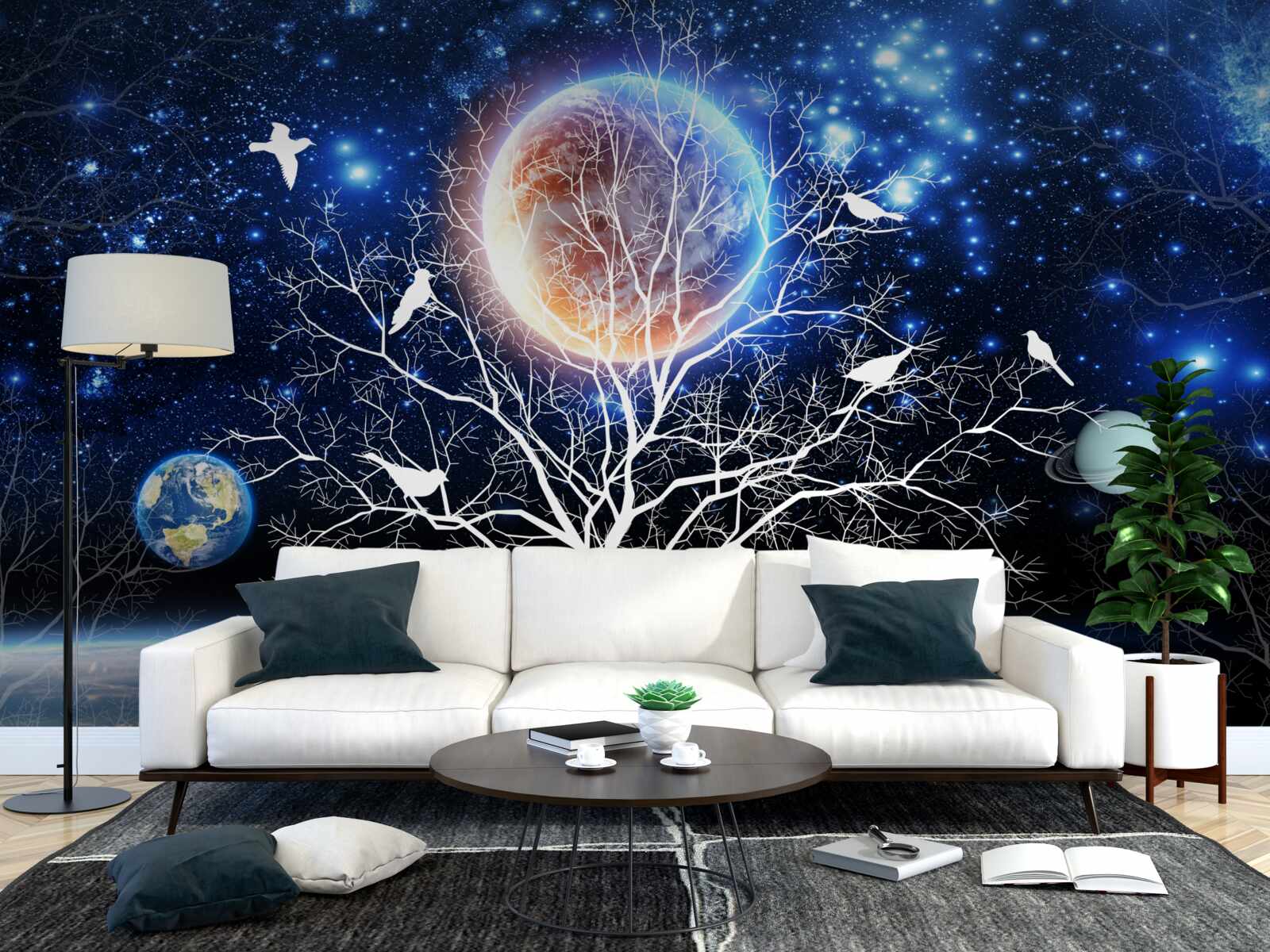 Фотошпалери дерево миру на тлі зоряного неба