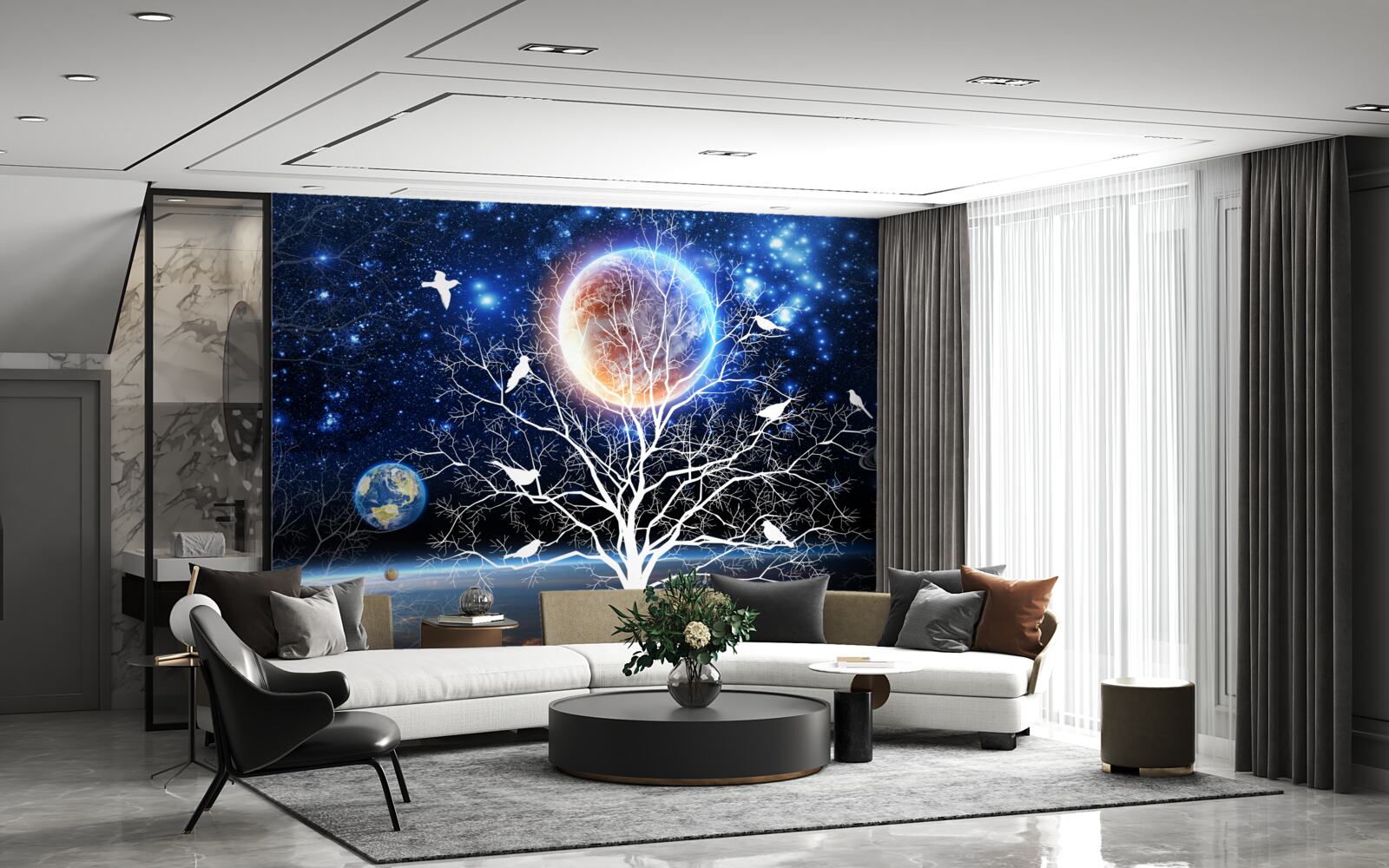 Фотошпалери дерево миру на тлі зоряного неба