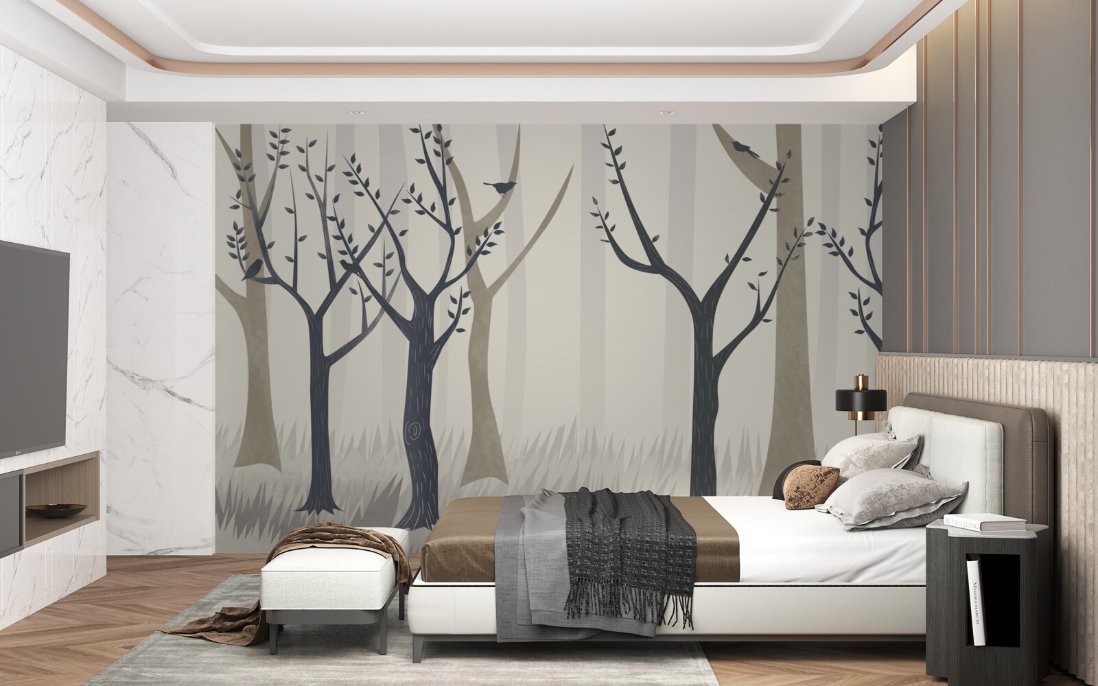 Фотошпалери туманний ліс в абстракції