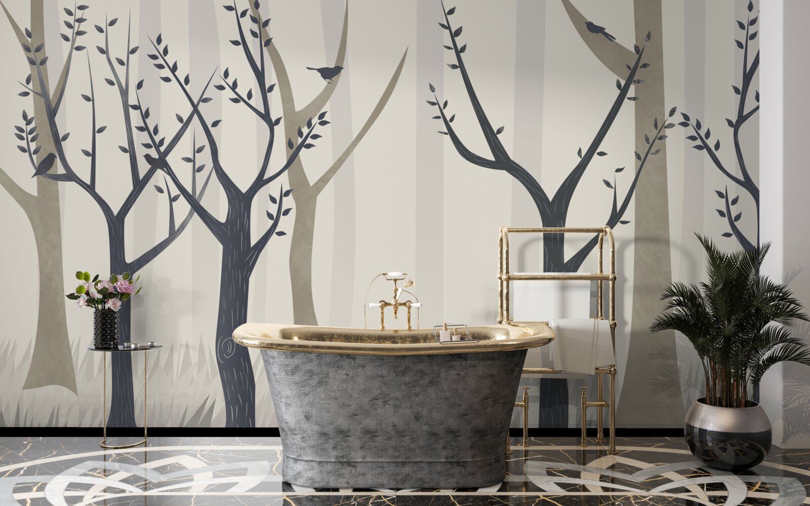 Фотошпалери туманний ліс в абстракції