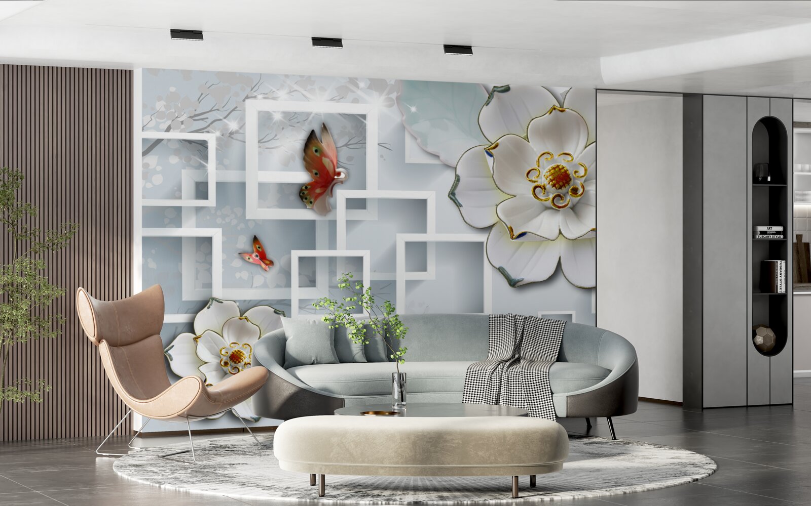 Фотошпалери геометричні фігури та білі лотоси