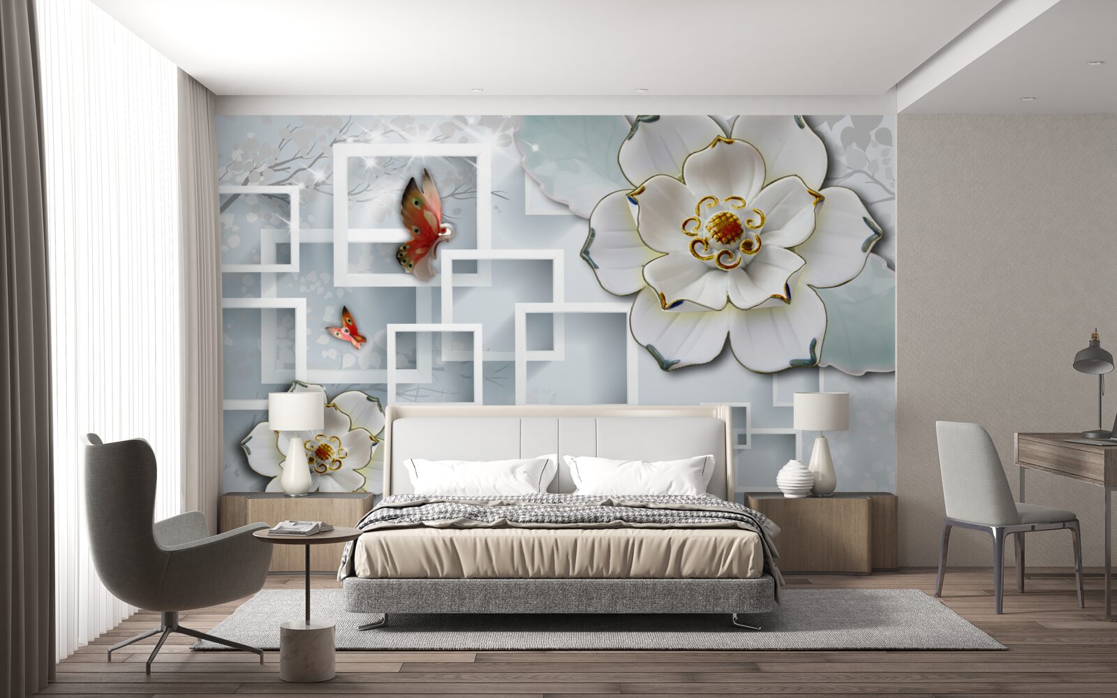 Фотошпалери геометричні фігури та білі лотоси