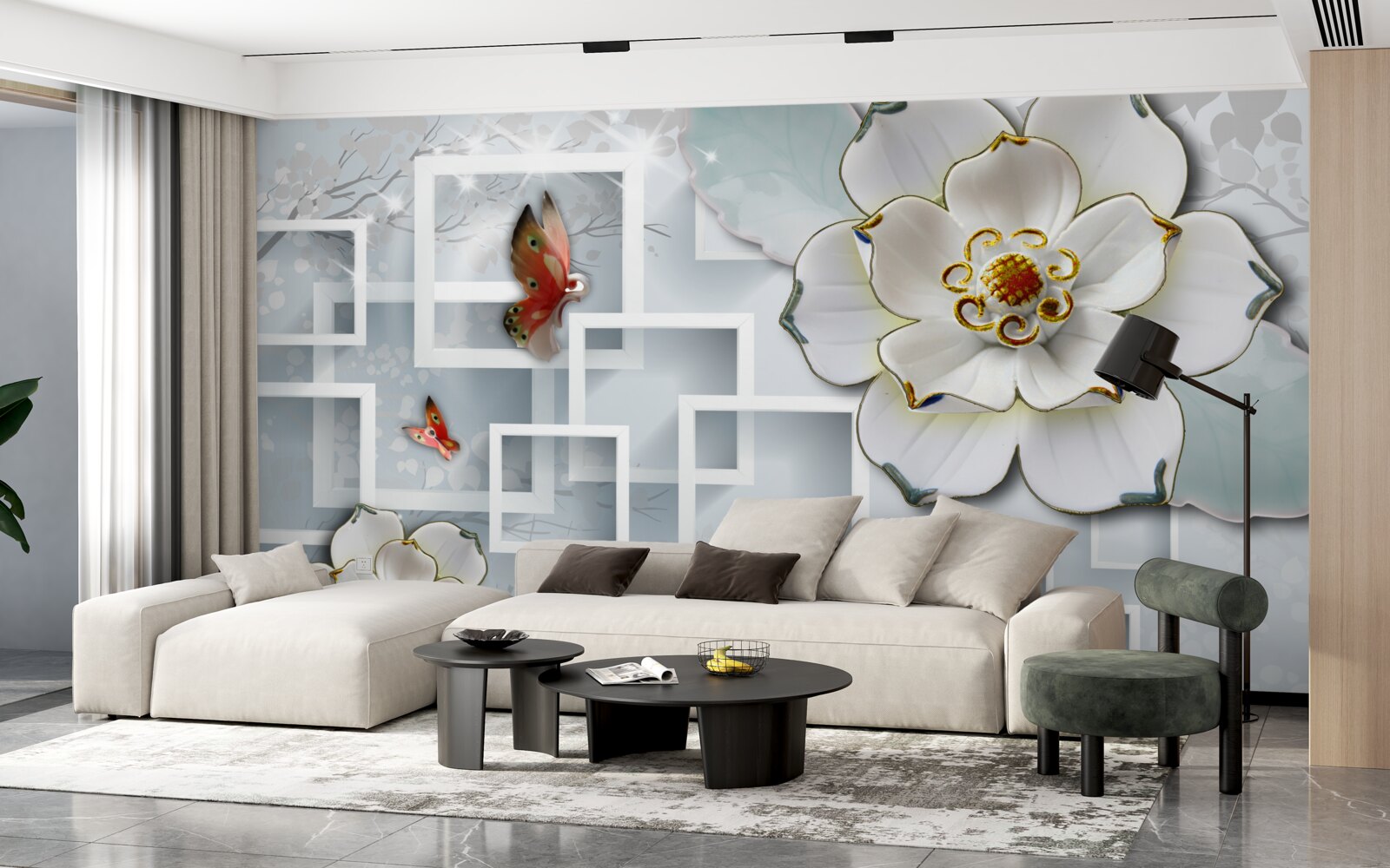 Фотошпалери геометричні фігури та білі лотоси