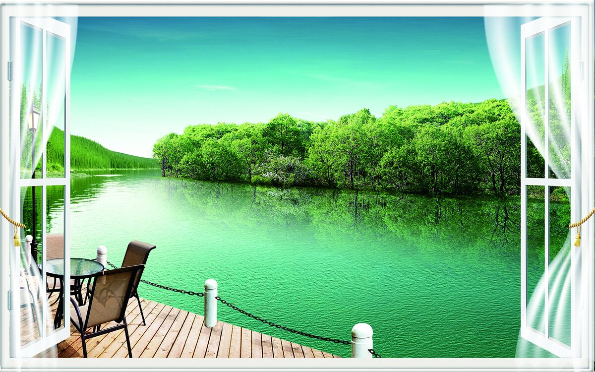 Фотошпалери внутрішній дворик біля зеленуватого ставка