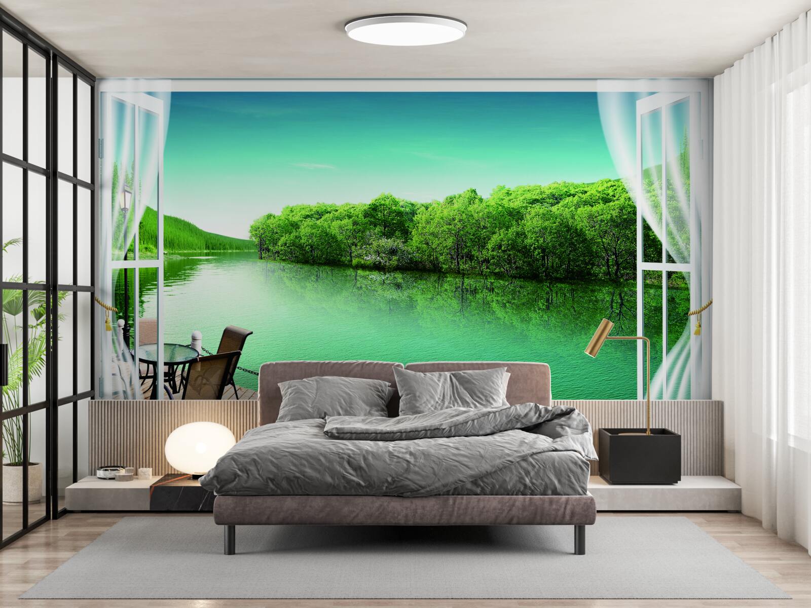 Фотошпалери внутрішній дворик біля зеленуватого ставка