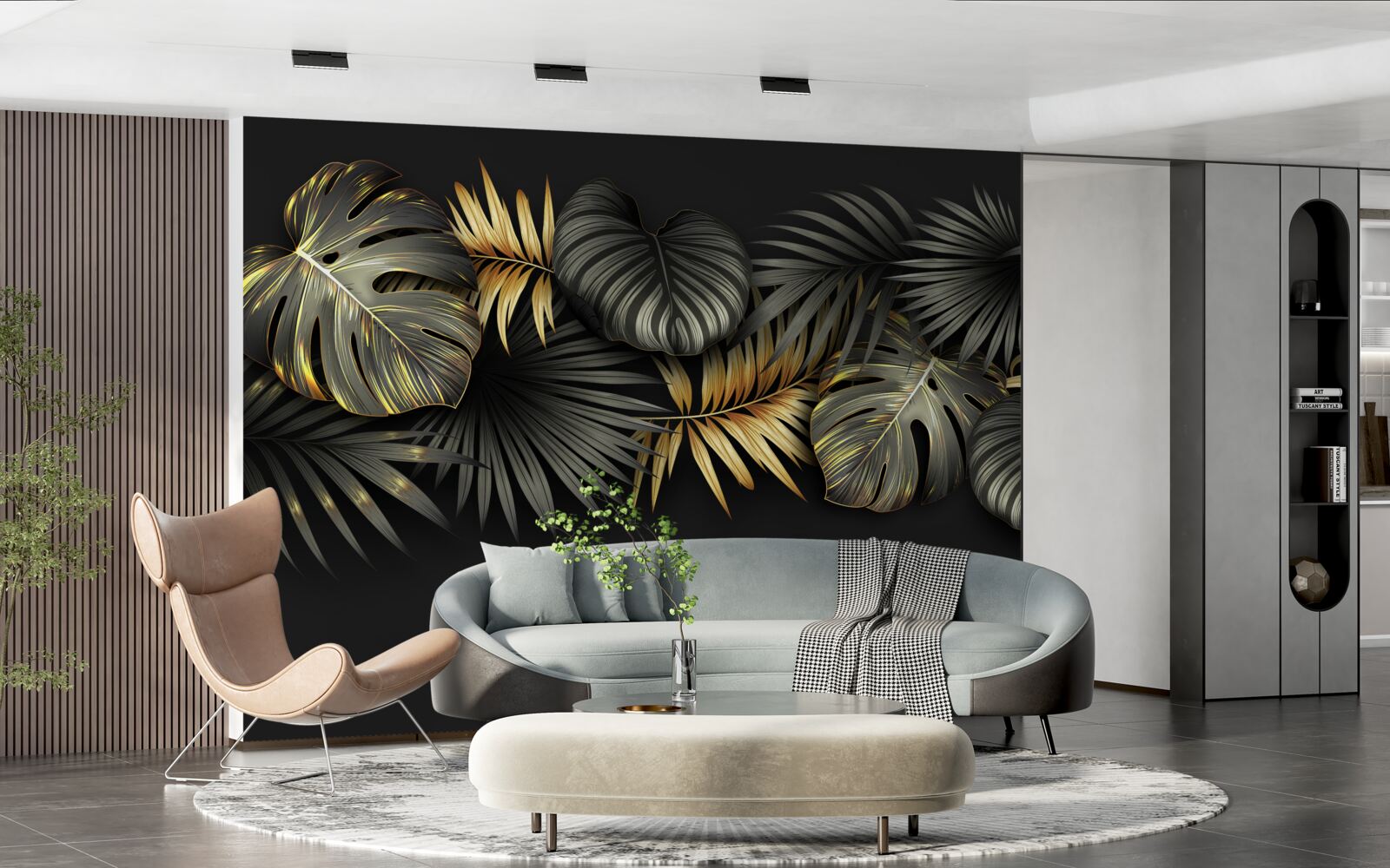 Фотошпалери золоте листя на чорному тлі