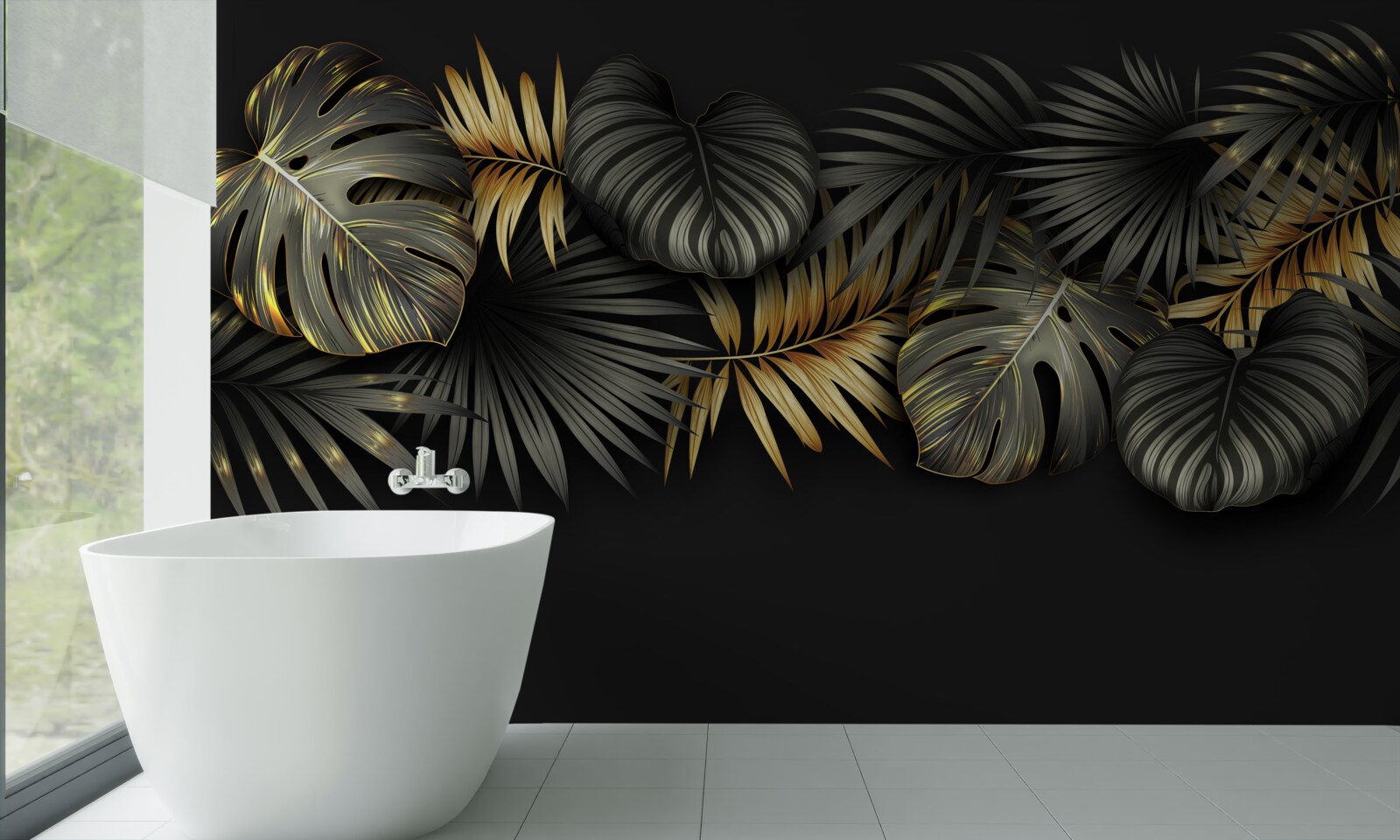 Фотошпалери золоте листя на чорному тлі