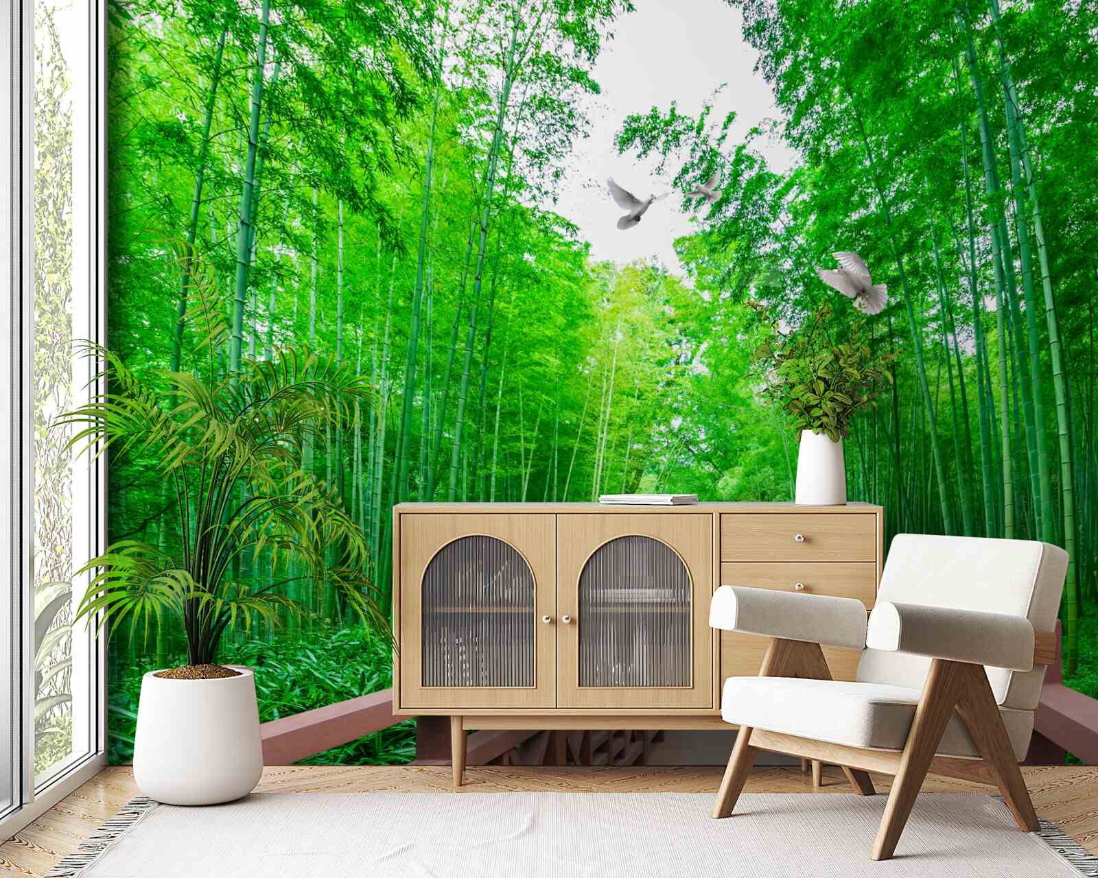 Фотошпалери Стежка через зелений бамбуковий ліс