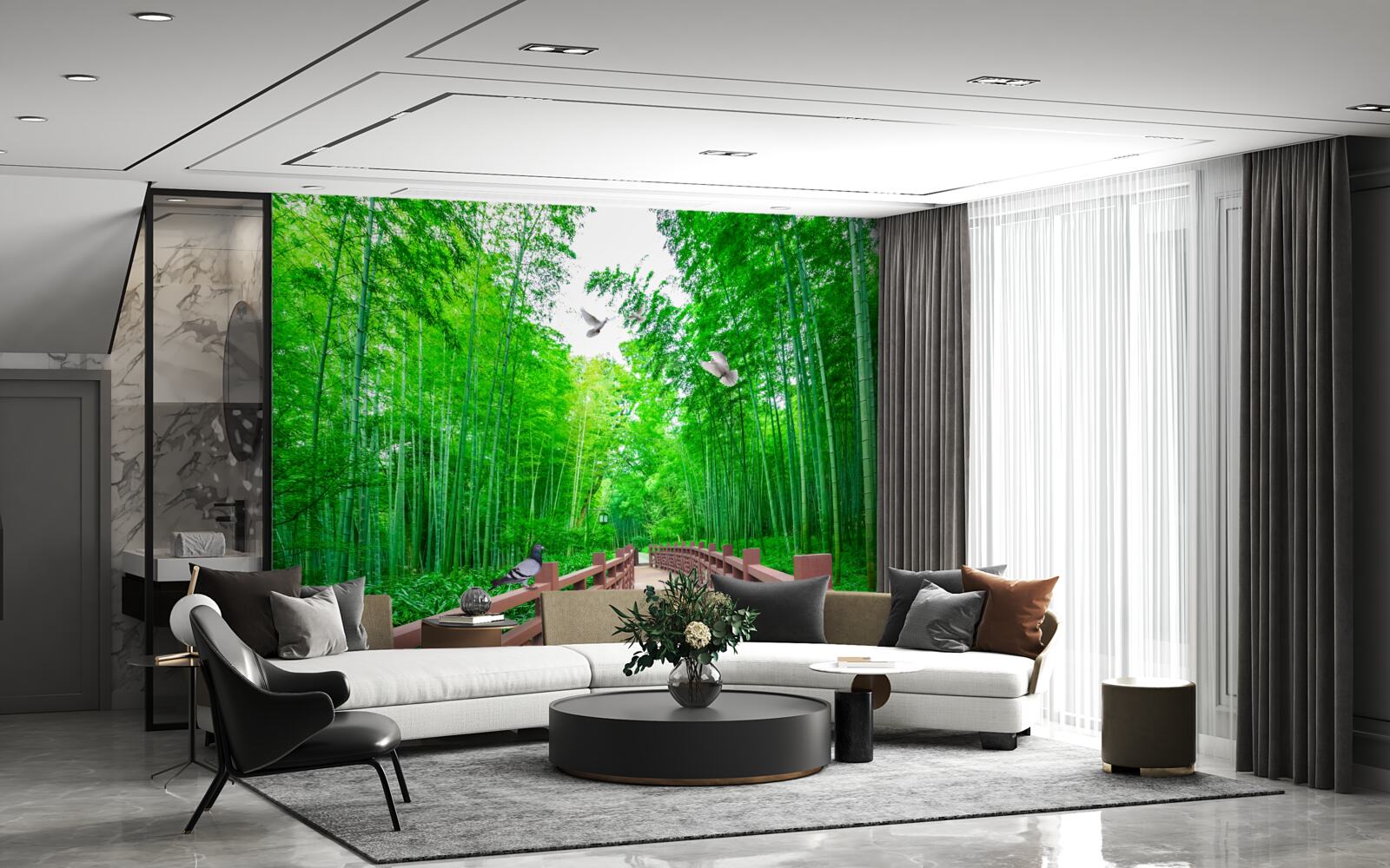 Фотошпалери Стежка через зелений бамбуковий ліс