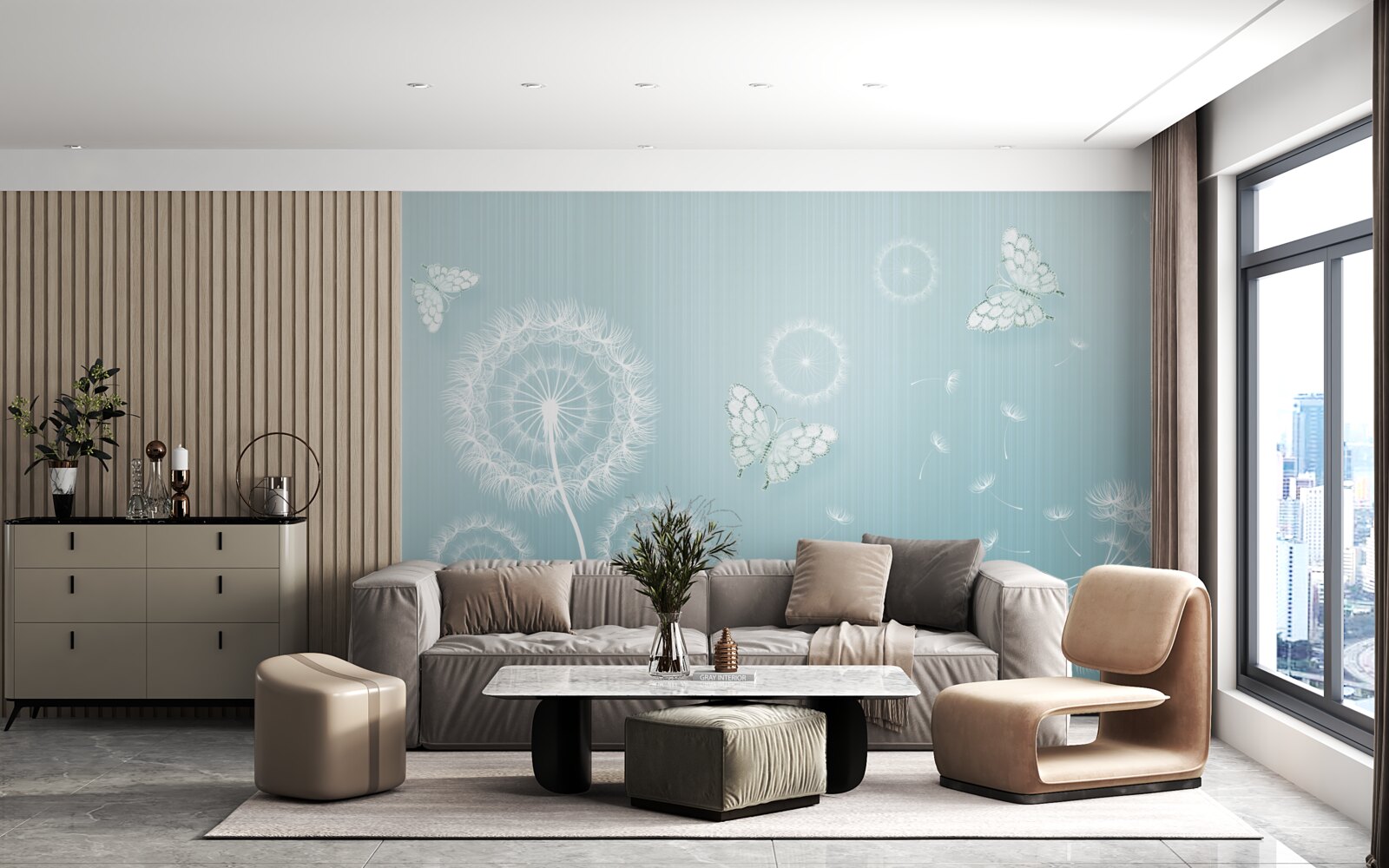 Фотошпалери система метеликів і кульбаби