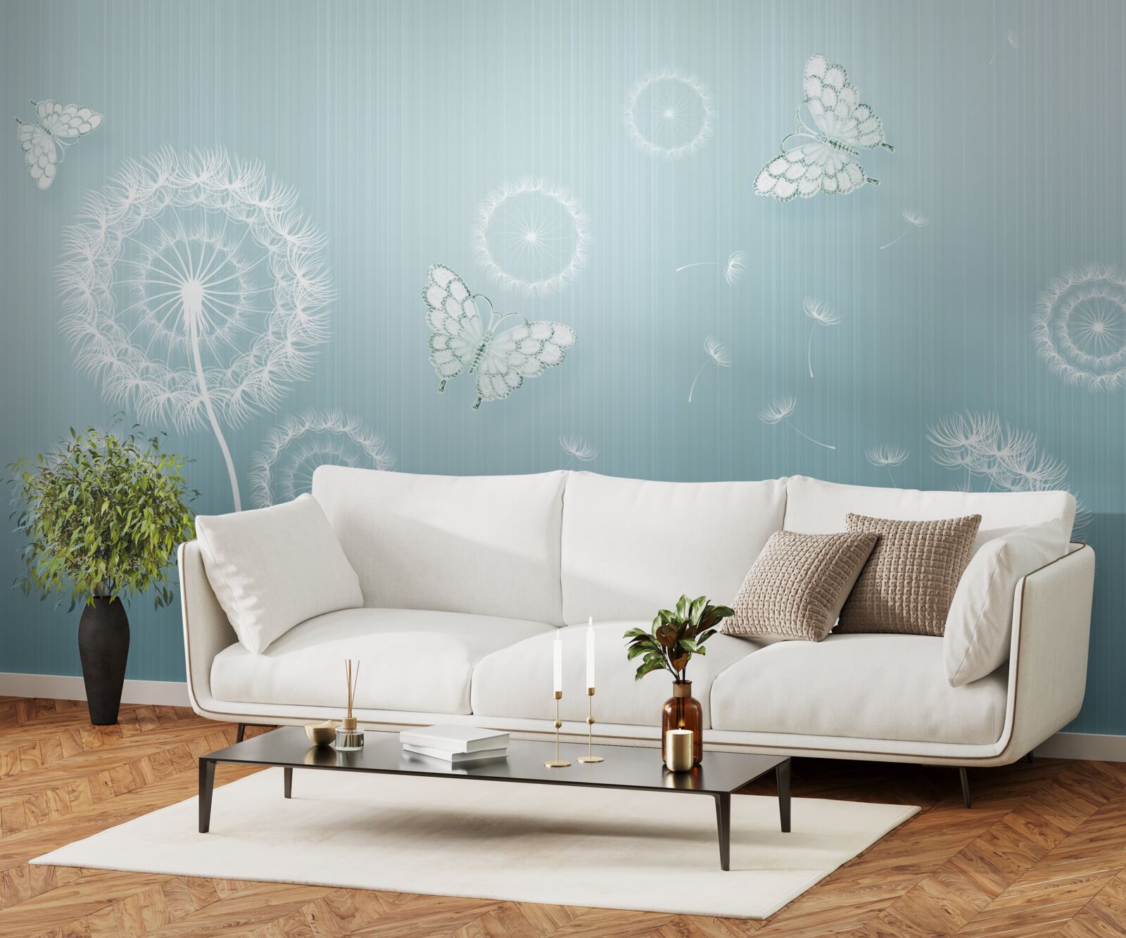 Фотошпалери система метеликів і кульбаби