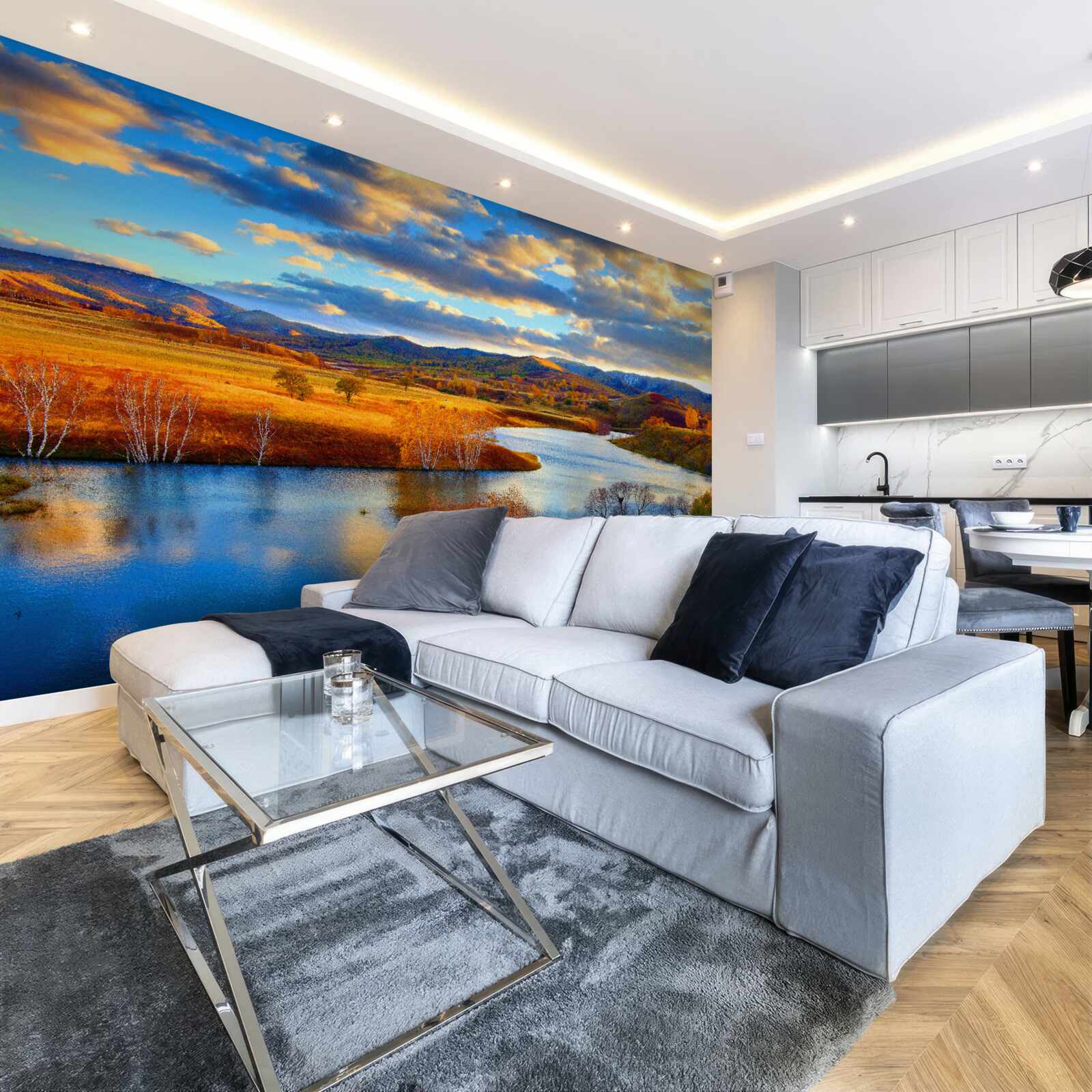 Фотошпалери пейзаж з озером восени