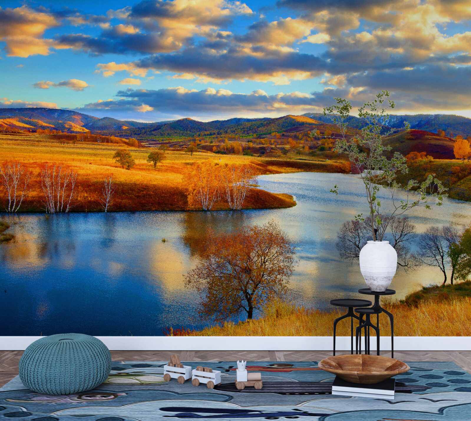 Фотошпалери пейзаж з озером восени